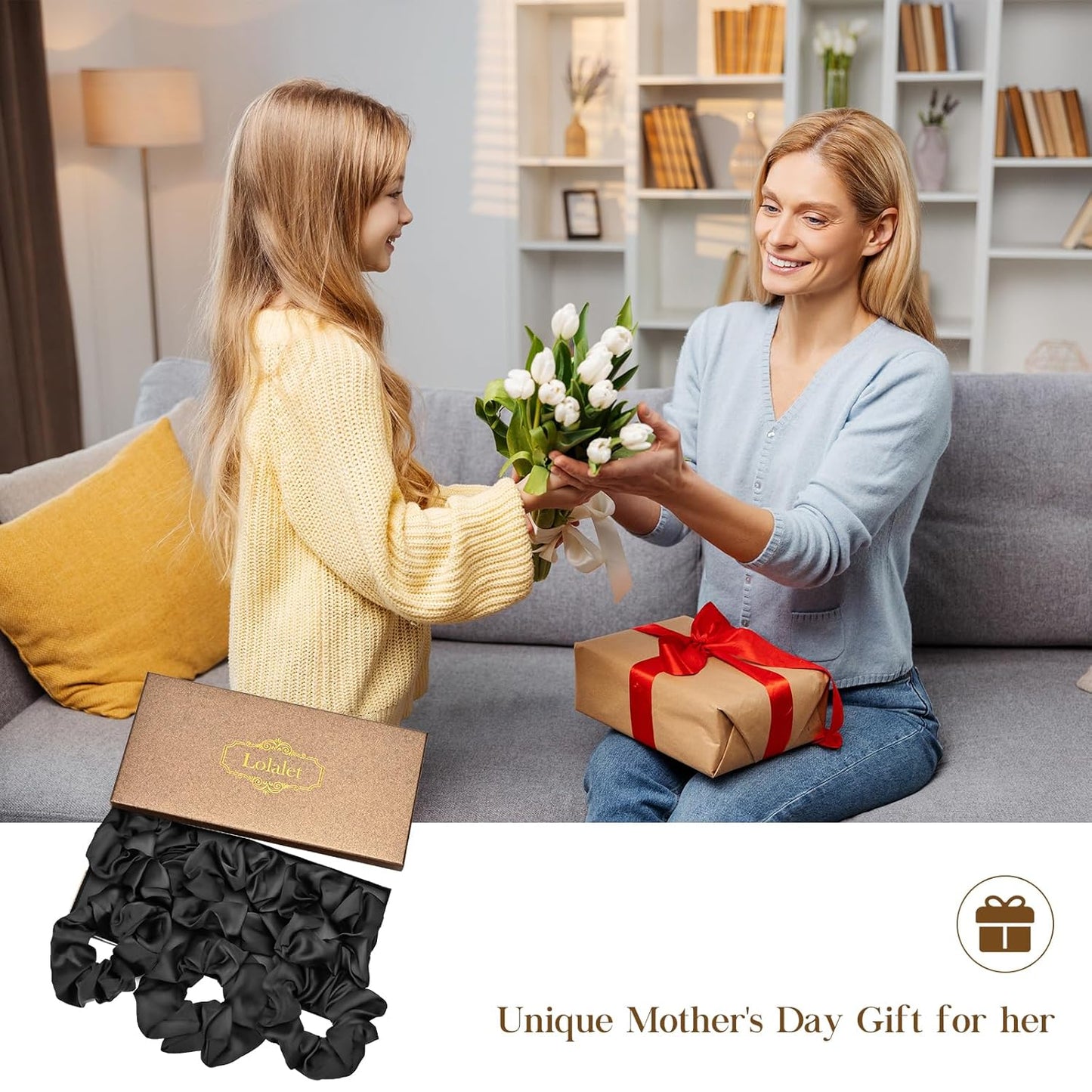 Lolalet Scrunchies for Women, Satin Hair Scrunchies Softer Than Silk Hair Ties for Hair Sleep, Big Scrunchy Ponytail Holder with Elastic Hair Bands for Girls Thick Thin Curly Hair -6 Pack, Style F