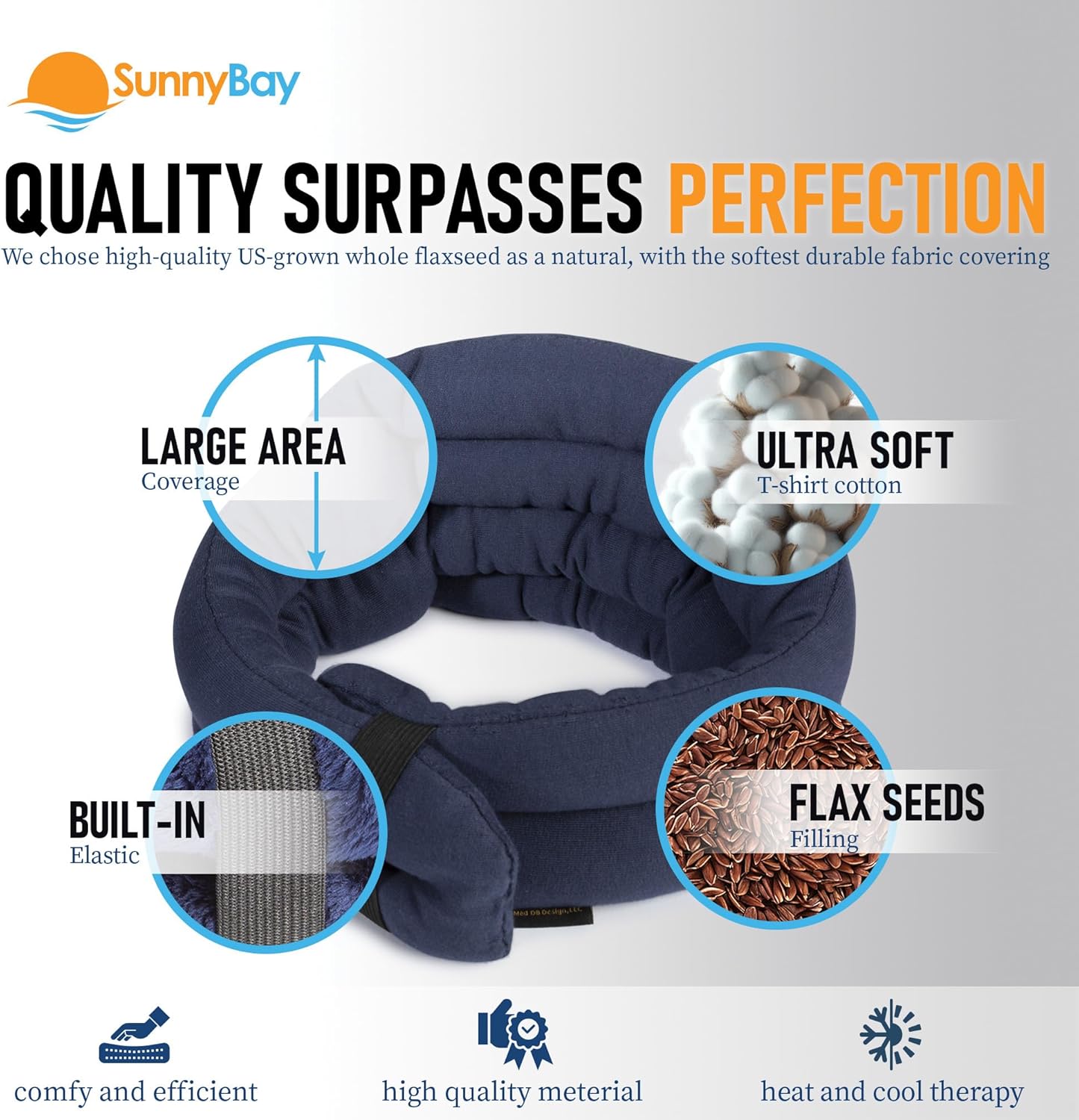SunnyBay Microwave Heating Pad, Microwavable Cold or Heated Neck and Shoulder Wrap, Moist and Weighted Hands-Free Beanbag Pack with Wide Neck Coverage 26 Inches Long-Length Cotton, Navy Blue