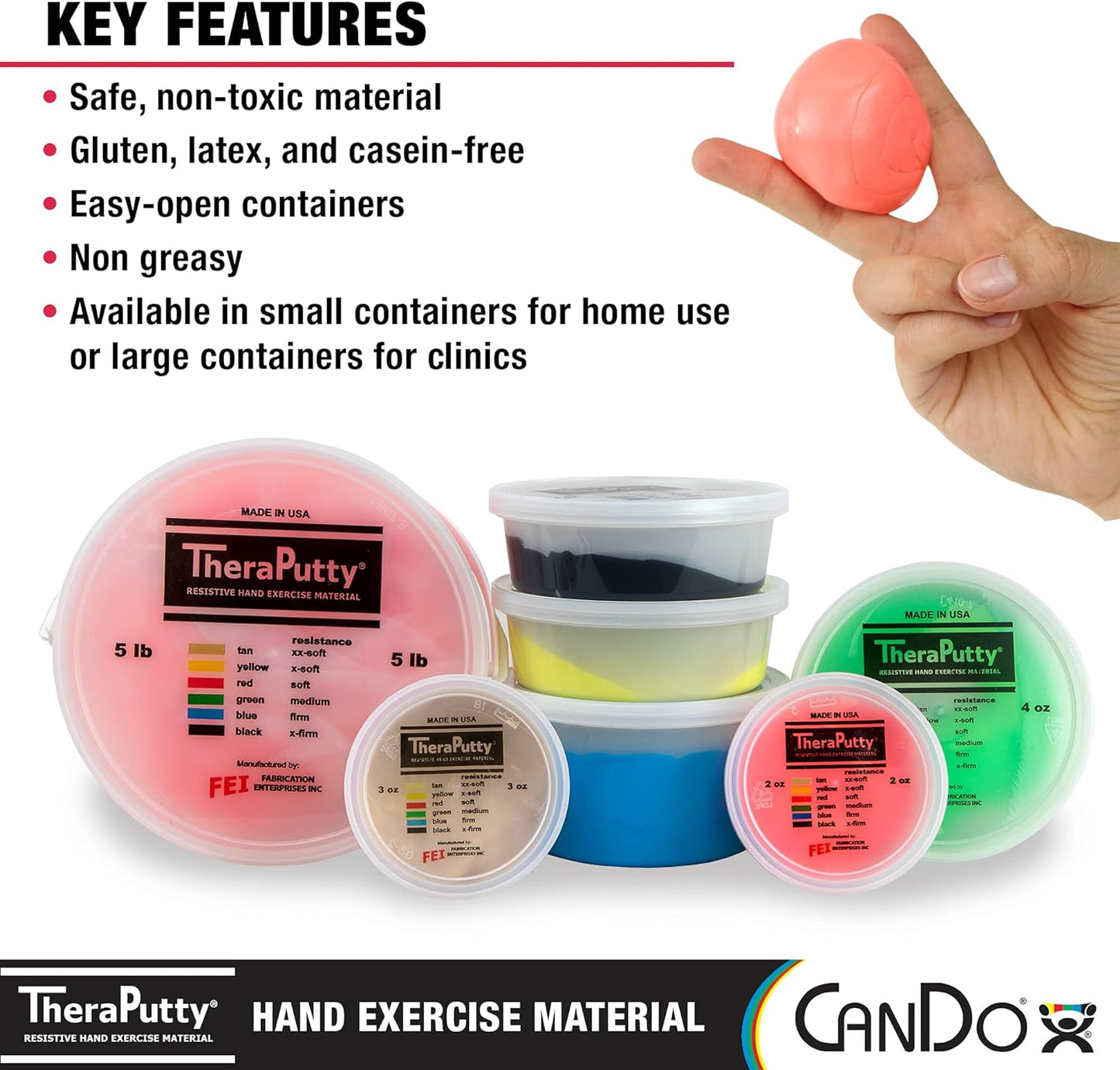 CanDo TheraPutty Standard Hand Exercise Putty For Rehabilitation, Exercises, Hand Therapy, Occupational Therapy, Hand Strengthening, Improve Motor Skills, Stress Relief