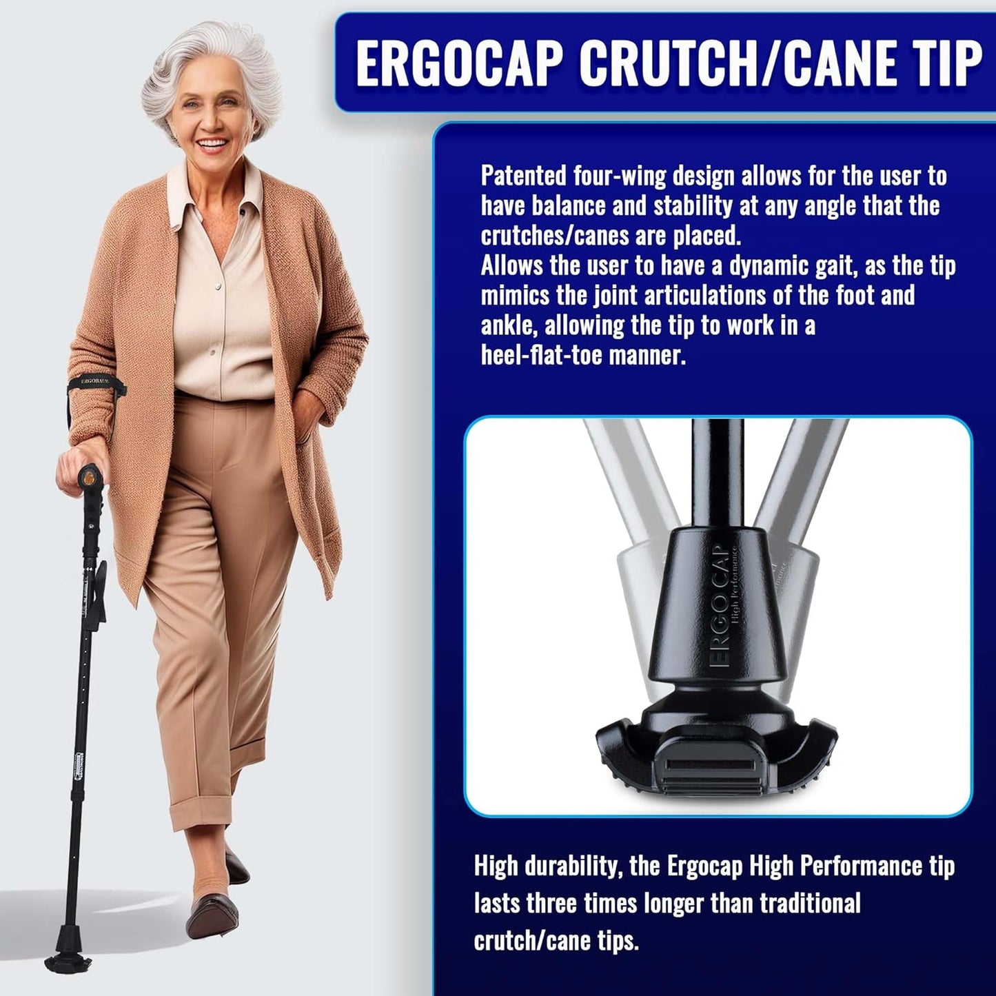 7G Ergonomic Crutch/High Performance Perfect Cane- Single Unit Ergobaum That Acts As a Extra Balance Strong Performance Walking Companion