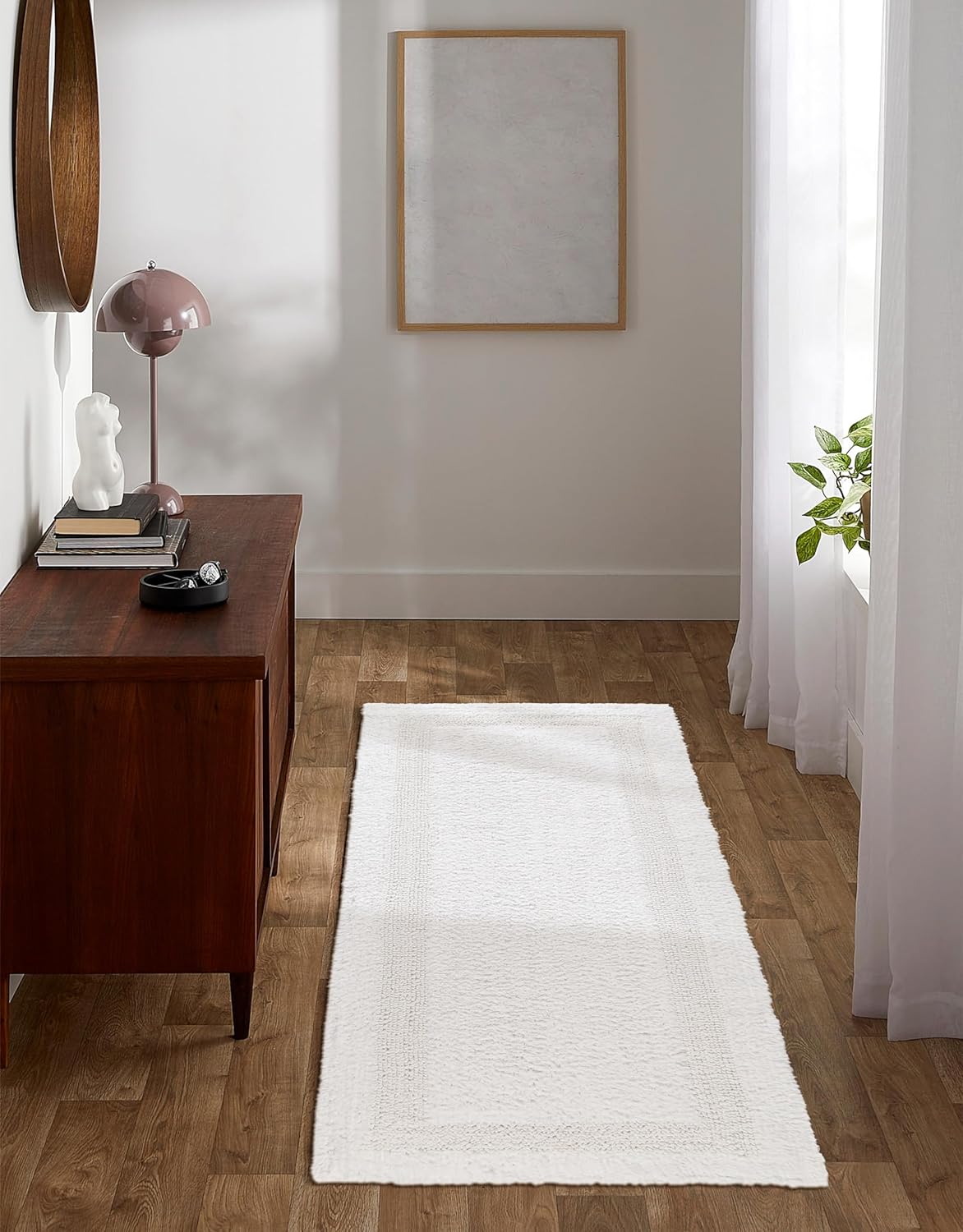 Bathroom Rugs Bath RunnerRugs 24x60 Inches White Cotton Tufted Large Reversible Washable Bath Mats for Bathroom Floor| Quick Dry Bathroom Mat for Tub Spa Shower Toilet| Entry Way Door Mats