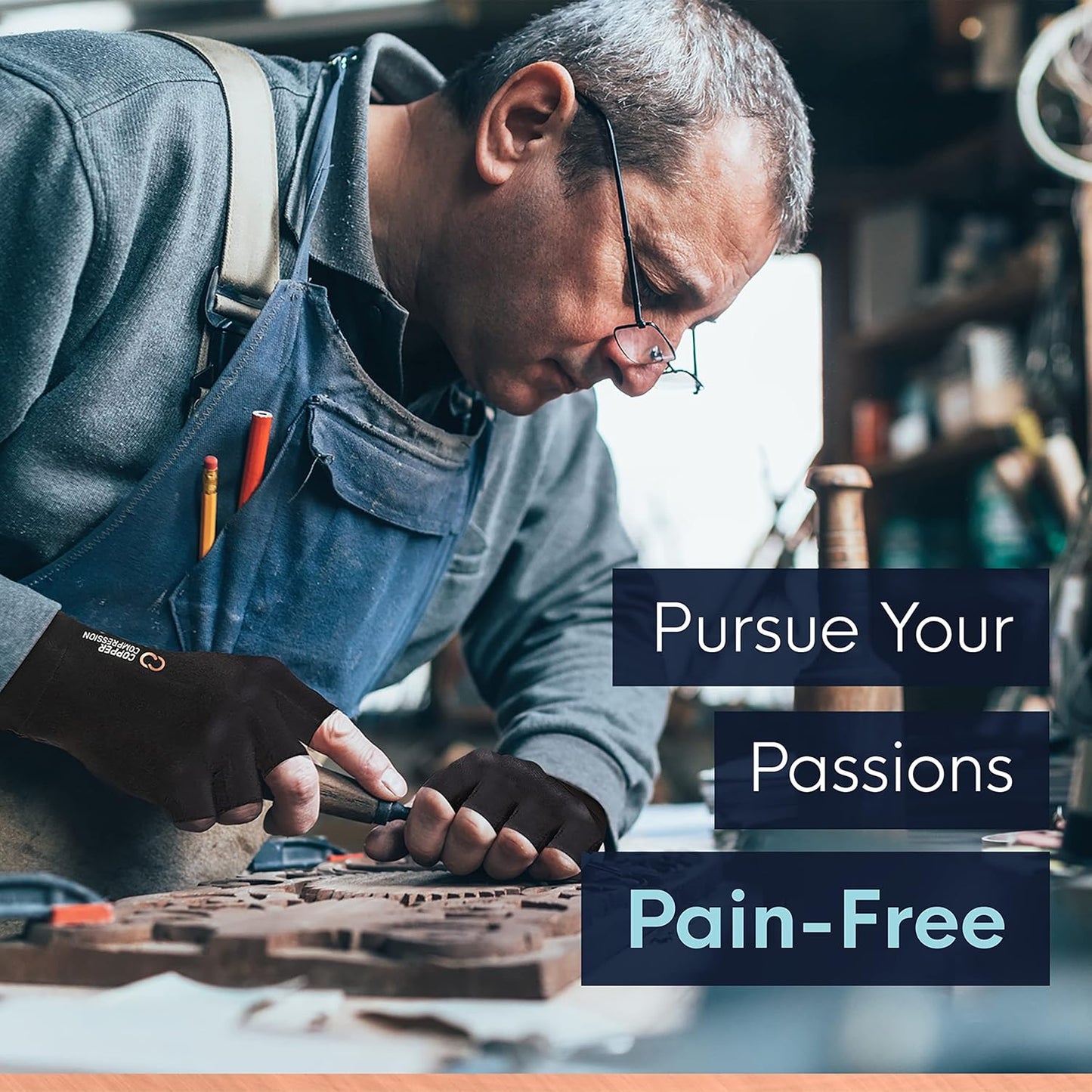 Copper Compression Arthritis Gloves | Fingerless Arthritis Carpal Tunnel Pain Relief Gloves For Men & Women | Hand Support Wrist Brace For Rheumatoid, Tendonitis, Swelling, Crocheting, Typing (M)