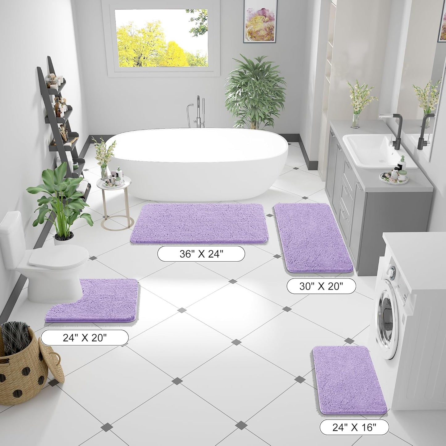 OLANLY Bathroom Rugs 40x32, Extra Soft Absorbent Chenille Bath Rugs, Rubber Backing Quick Dry, Machine Washable Bath Mats for Bathroom Floor, Tub and Shower, Home Decor Accessories, Lavender