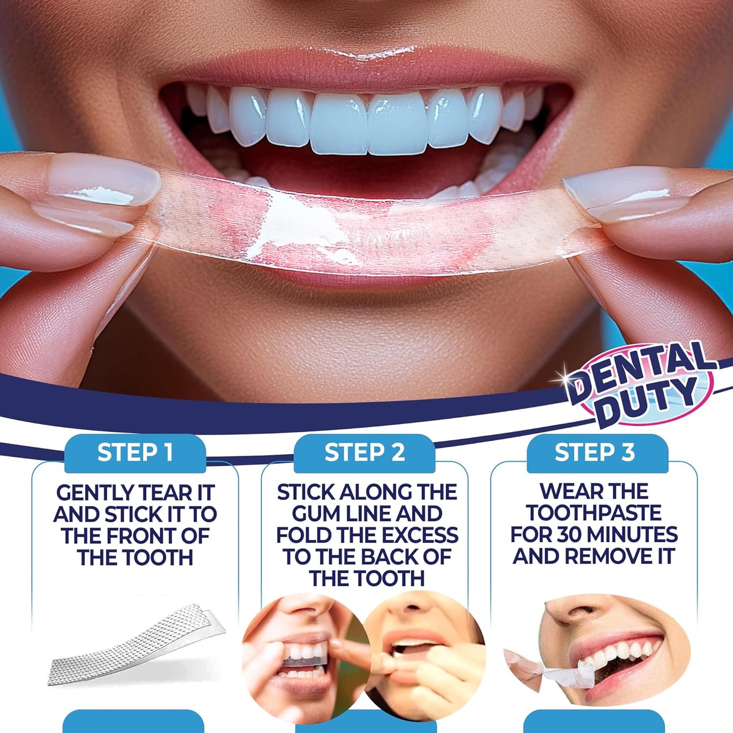 Dental Duty Teeth Whitening Strips – 28pcs Vegan White Strips for Teeth Whitening – Enamel-Safe Teeth Whitener – Removes Coffee & Tea Stains – Non-Toxic, Sensitivity-Free Teeth Whitening Kit.