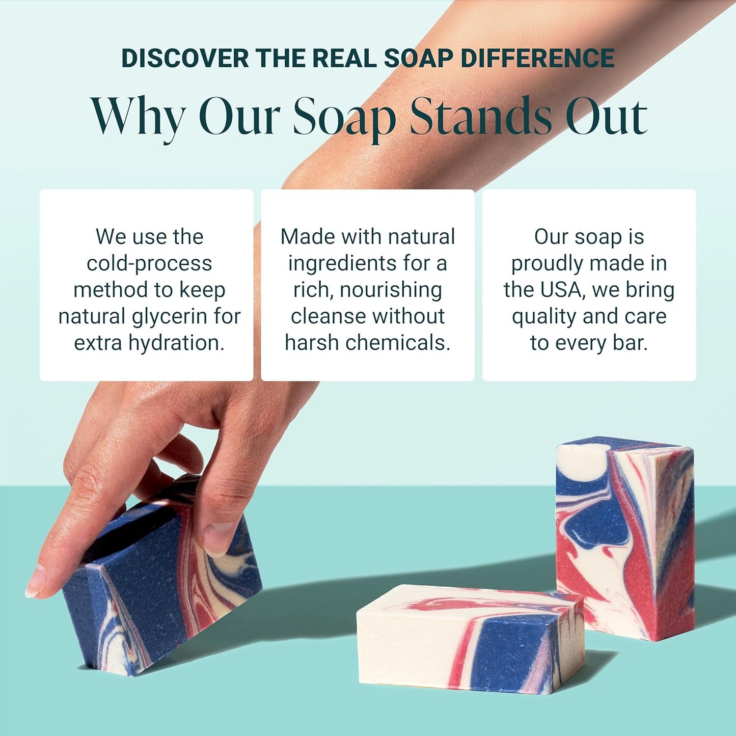 The Bubble Factory Handmade Soap, All Natural Soap for Women & Men, Hand, Bath & Body Natural Bar Soap, Vegan, Palm Oil Free, Made in USA with Shea Butter + Essential Oils, Patriot, Single