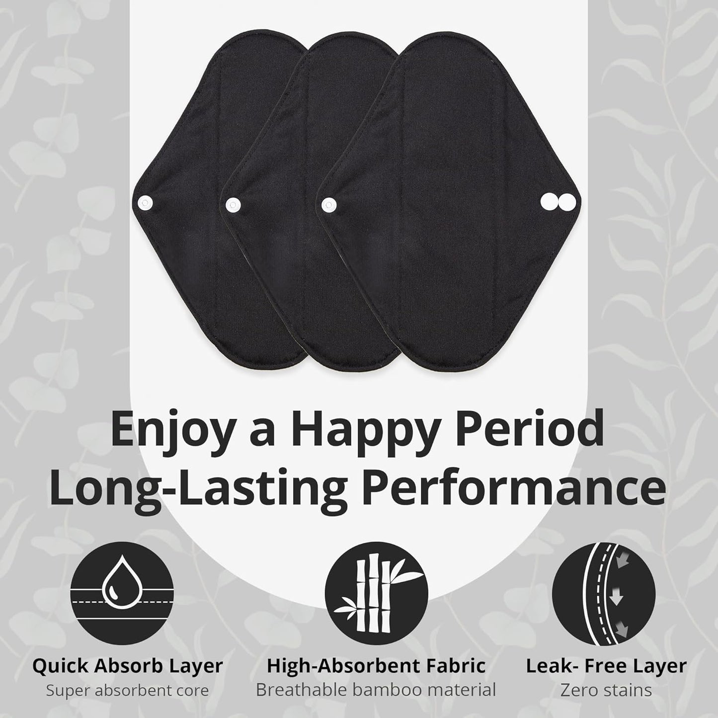 7pcs Set 1 pc Mini Wet Bag +6pcs Absorbent Reusable Sanitary Pads/Washable Cloth Menstrual Pads(Black,M)