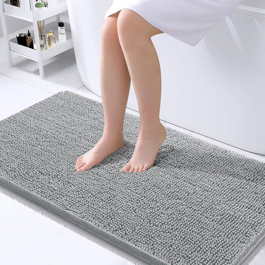 OLANLY Bathroom Rugs 40x24, Extra Soft Absorbent Chenille Bath Rugs, Rubber Backing Quick Dry, Machine Washable Bath Mats for Bathroom Floor, Tub and Shower, Home Decor Accessories, Light Grey