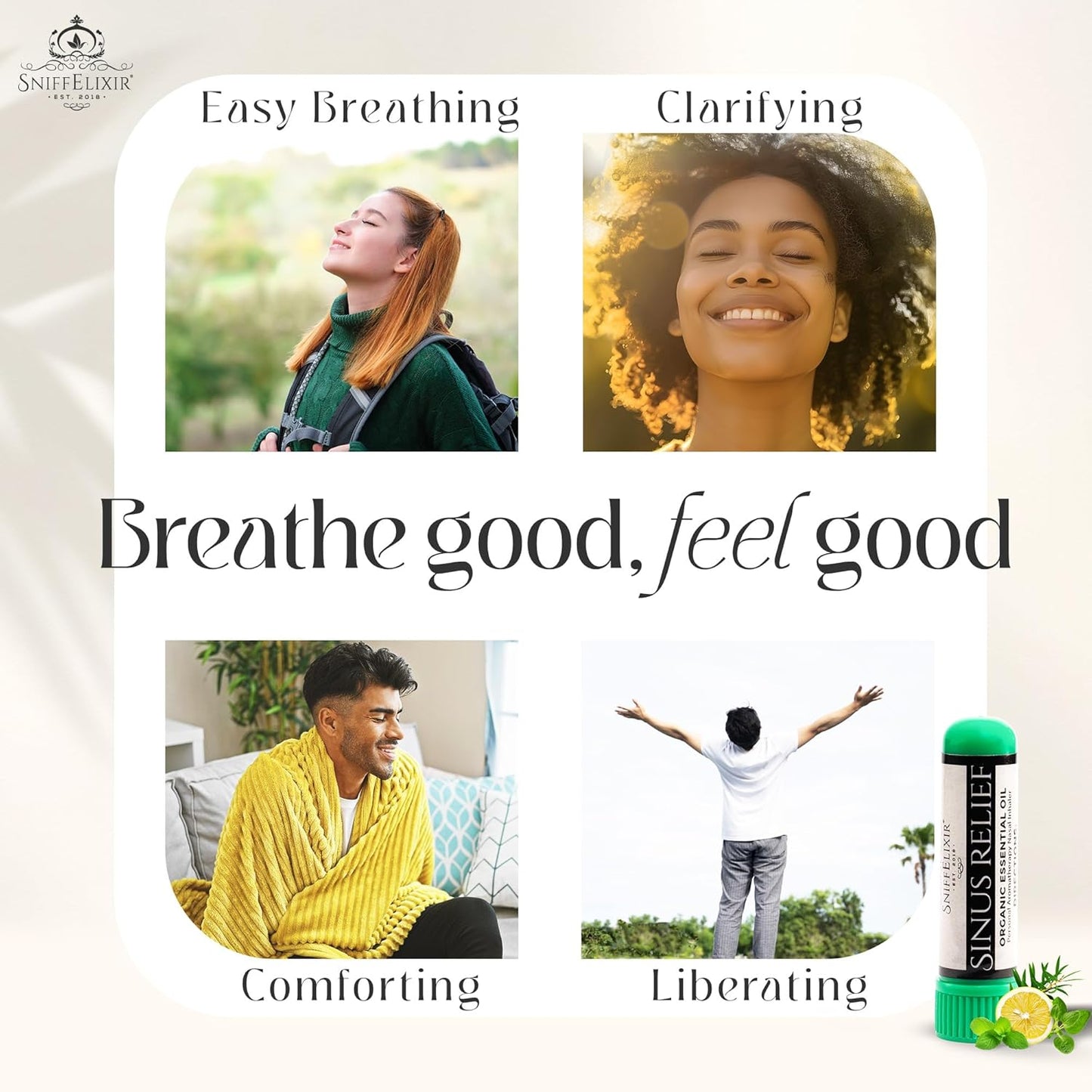 2 Pack Peppermint Inhaler Plus Sinus Nasal Inhaler – Aromatherapy Sticks for Sinus Pressure, Nausea Inhaler, Migraine Stick & Motion Sickness – Portable Essential Oil Inhalers for Adults