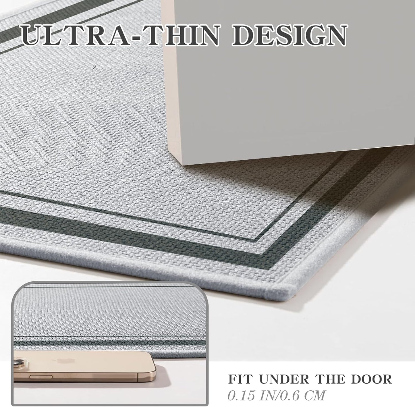 chakme Bathroom Rugs Mat 32x17, Ultra Thin Non Slip Bath Mat Quick Dry Absorbent Bath Mat for Bathroom, (Light Grey, 32"x17")