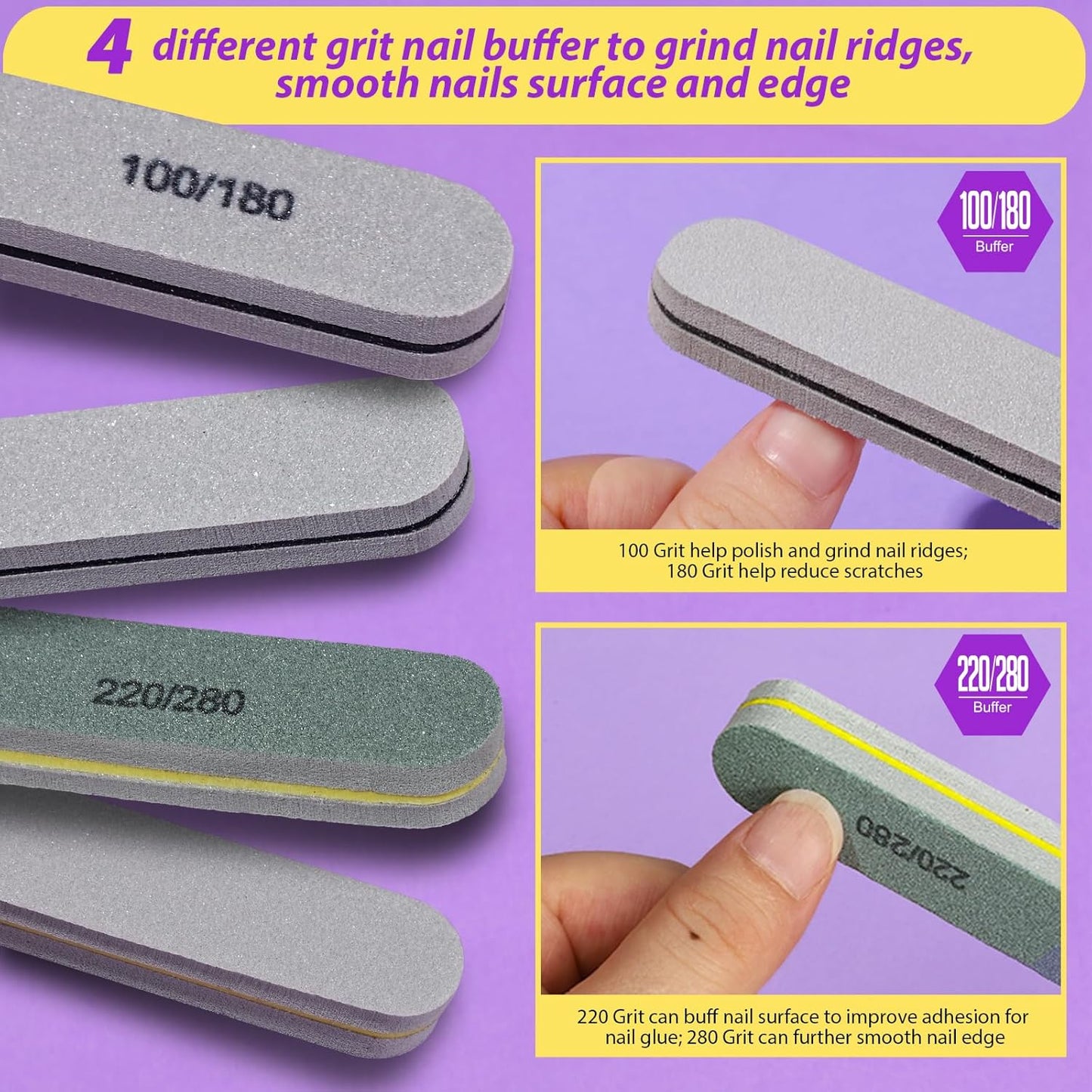 Teenitor Nail Buffer and Shine Kit, 12pcs Nail Files 100/180 Emery Boards for Natural Nails, Finger Nail File and Buffer Set for Nails, Nail Filer 240 Grit Nail File Buffing Block for Women