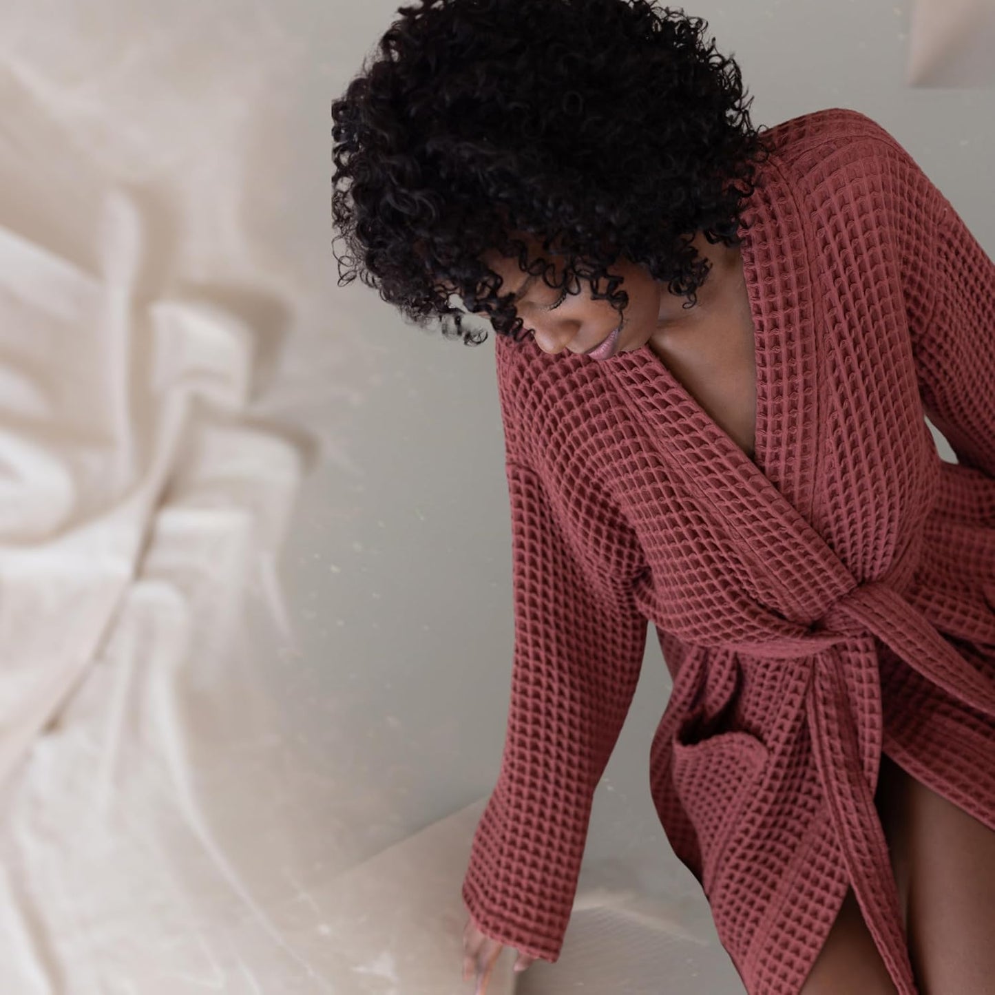 Womens Kimono Waffle Robe - Lightweight 100% Turkish Cotton Housecoat for All-Day Lounging - Bathrobe for Shower