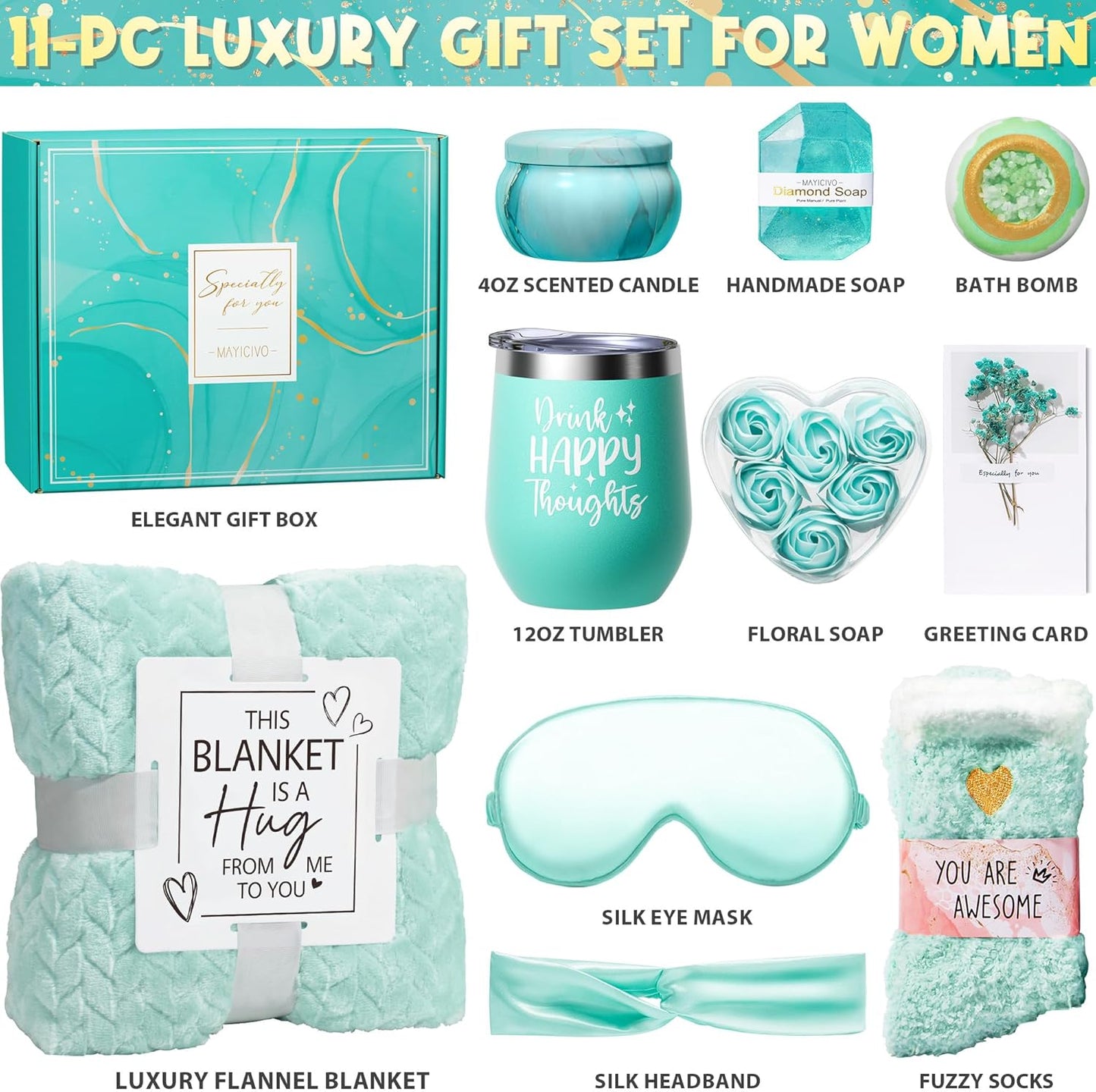 Birthday Gifts for Women Self Care Gifts Get Well Soon Gifts, Ocean Relaxing Spa Gifts Basket Care Package w/ Luxury Flannel Blanket, Unique Christmas Gifts Idea for Mom Her Friends Sister Wife