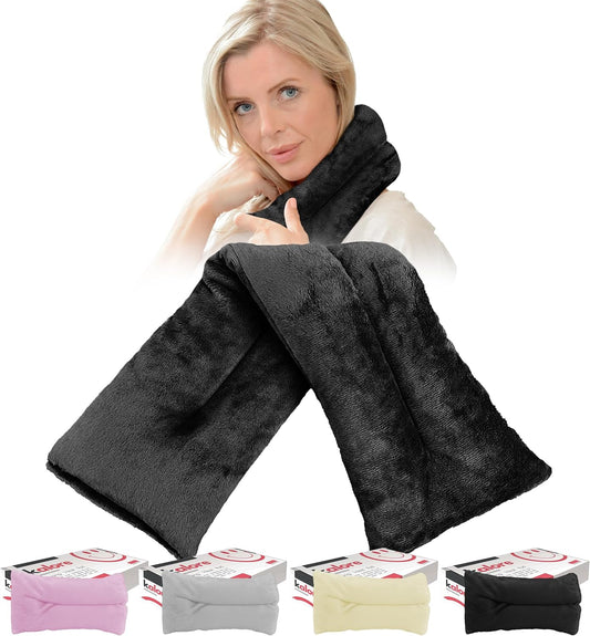 Microwavable Heating Pads for Winter, Back, Stomach & Head Comfort – Kalore Neck Wrap with Velboa Faux Fur Cover – Even Heat Distribution Hot Compress Bag - Wheat Heat Pad – Lavender Scent – Black