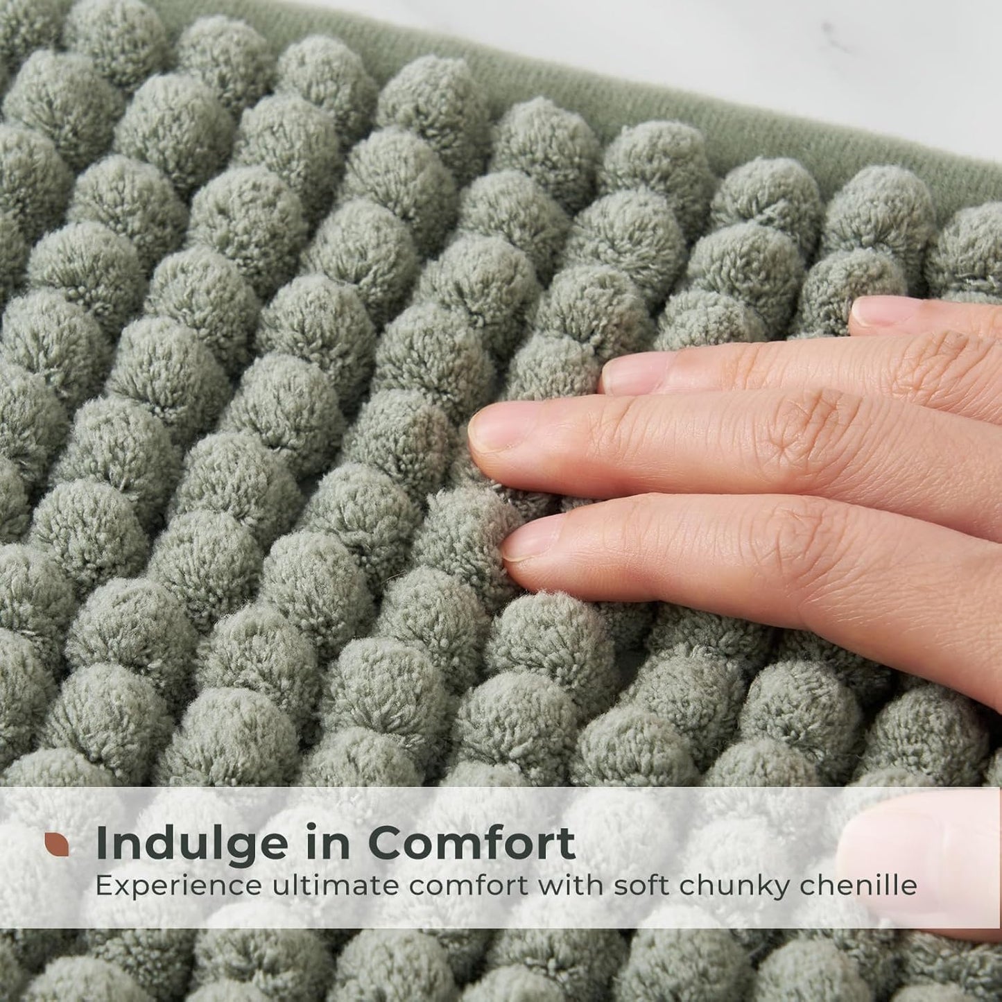 FRESHMINT Thick Chunky Chenille Bath Rugs 20"x32", Non Slip Bath Mat, Soft Bathroom Decor, Cute Shower Mat, Water Absorbent, Washable, Sage Green