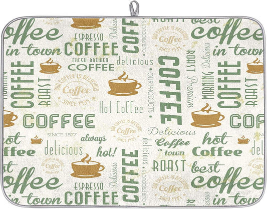Hexteria Dish Drying Mat for Kitchen Counter, Absorbent Coffee Bar Mat, Dish Drainer Rack Mat, Green