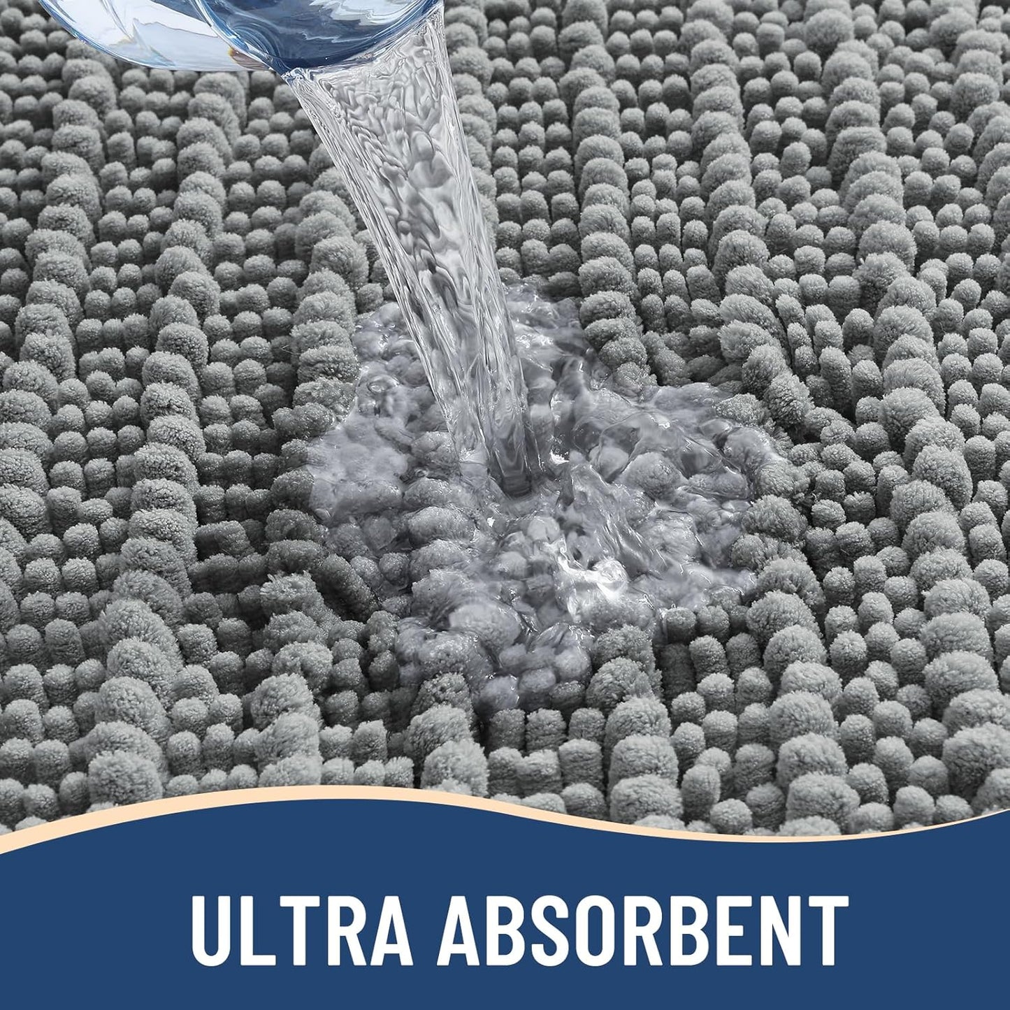 Arotive Luxury Chenille Bathroom Rug Mat, Extra Soft Thick Absorbent Shaggy Bath Rugs, Non-Slip Machine Wash Dry, Plush Bath Mats for Bathroom, Shower and Tub, 36x24, Grey