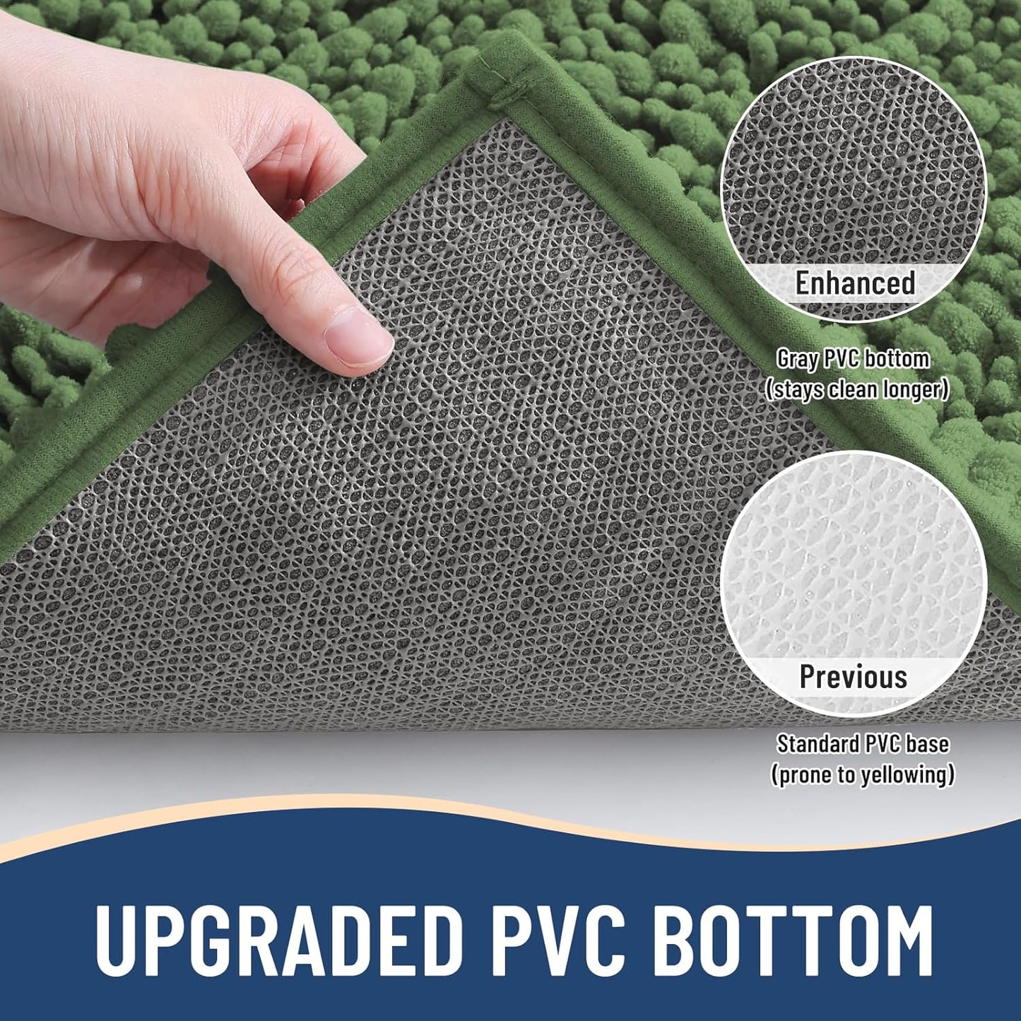 Arotive Luxury Chenille Bathroom Rug Mat, Extra Soft Thick Absorbent Shaggy Bath Rugs, Non-Slip Machine Wash Dry, Plush Bath Mats for Bathroom, Shower and Tub, 34x21, Olive Green