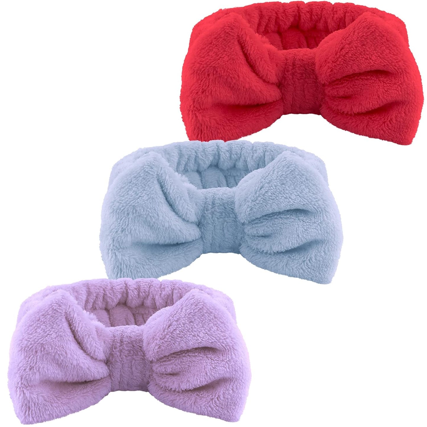 WSYUB Hairband, 3pcs Face Headband with Bow Tie, Soft Microfiber Skincare Band for Washing Face, Shower Headband Spa Headband for Women Girls(Blue, Red, Purple)