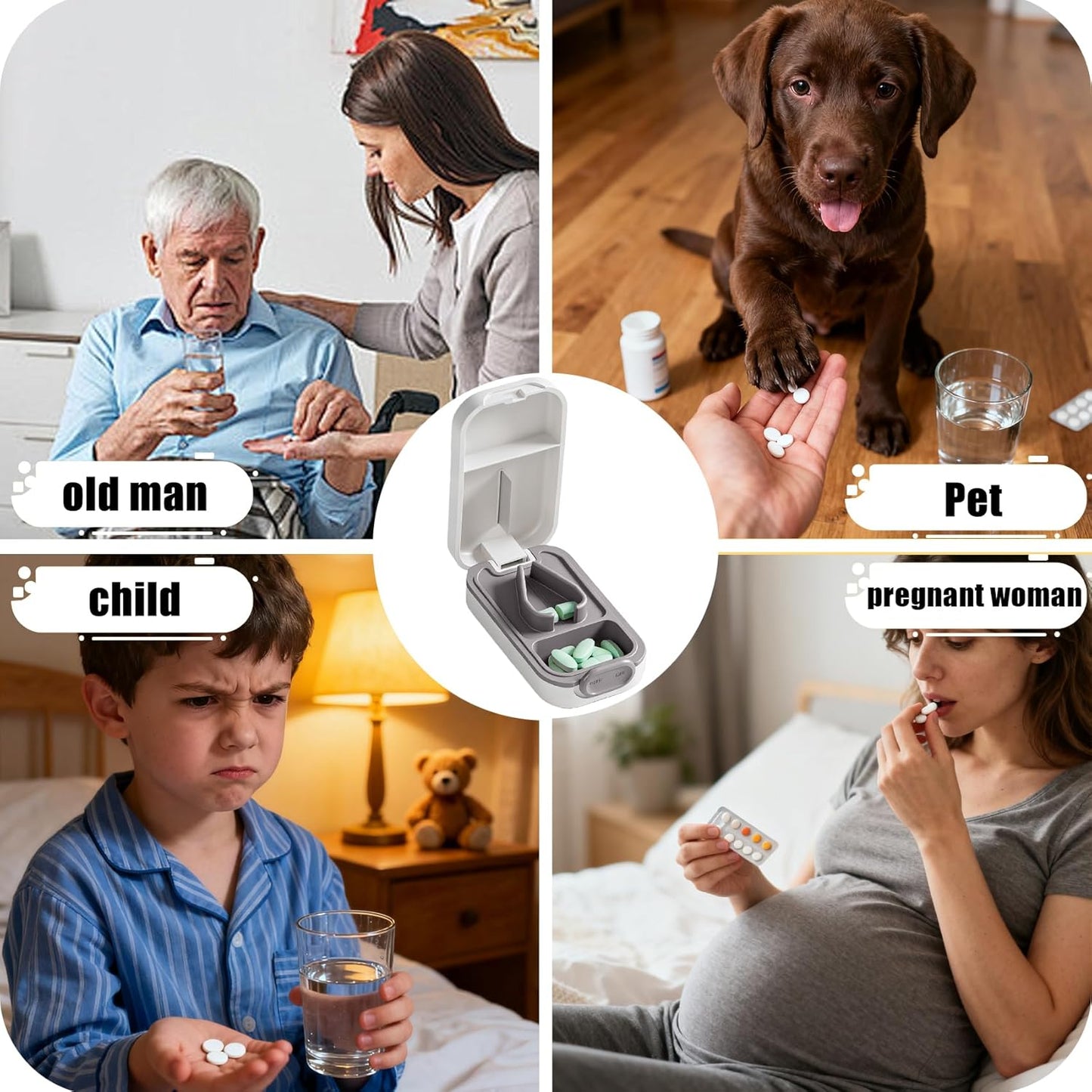 Pill Cutter Splitter for Small or Large Pills with Safety Lock - Accurate and Easy Travel-Friendly Design for Daily Use (White)