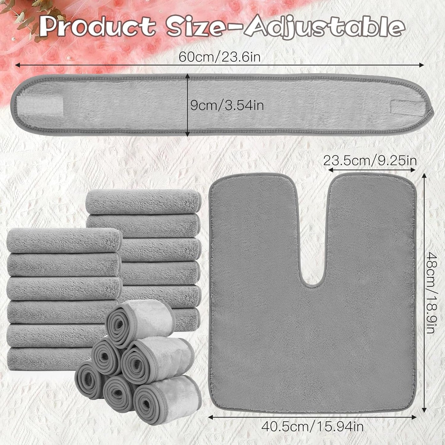 18PCS U-Shaped Microfiber Facial Towels for Estheticians,Ultra-Soft & Absorbent Spa Towels and Facial Spa Headband for Massage, Facial Steam & Skincare (Gray)