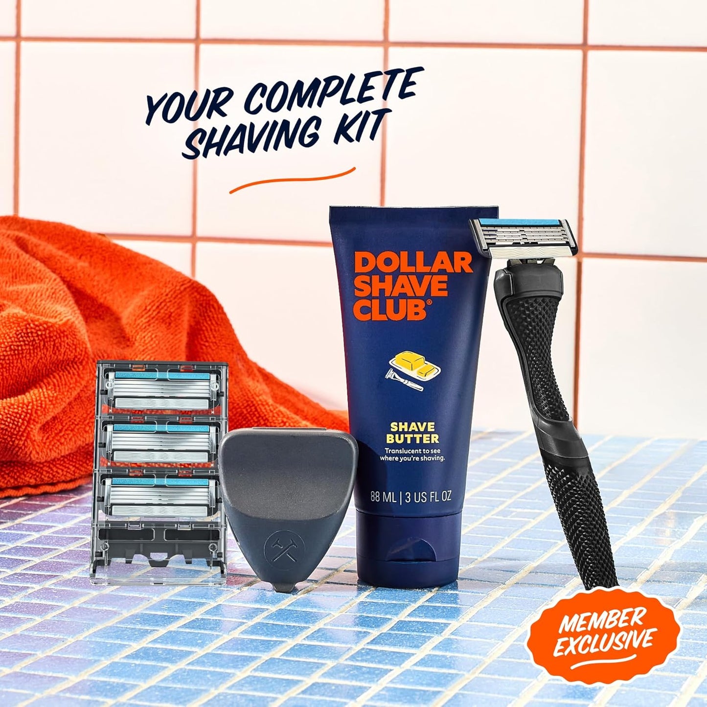 Dollar Shave Club | The Member Exclusive Shave Set | 4 Swift Rinse Refill Cartridges, 1 Handle (Black), 1 Shave Butter 3 ounce, 1 Razor Cover, Razors for Men