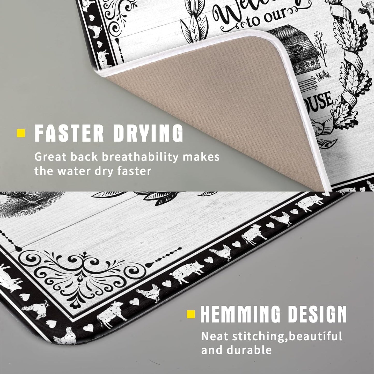 Farm Animal Dish Drying Mat 16x18 Inch Welcome to Our Farmhouse Microfiber Dish Drainer Pads Absorbent Fast Dry Kitchen Accessories