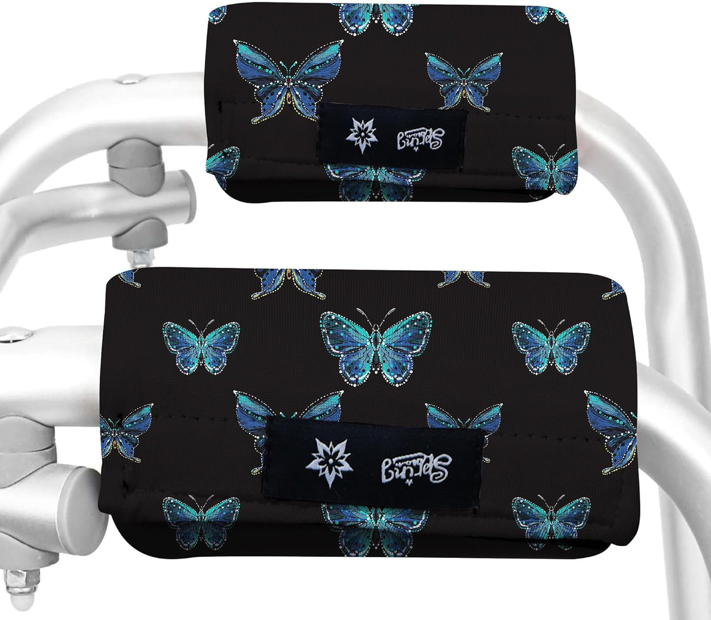 Universal Walker Hand Grip Padded Covers Non-Slip Cushion Foam for Folding Wheelchair Rollator Crutch Handle Pads 2-Pack Blue Butterfly