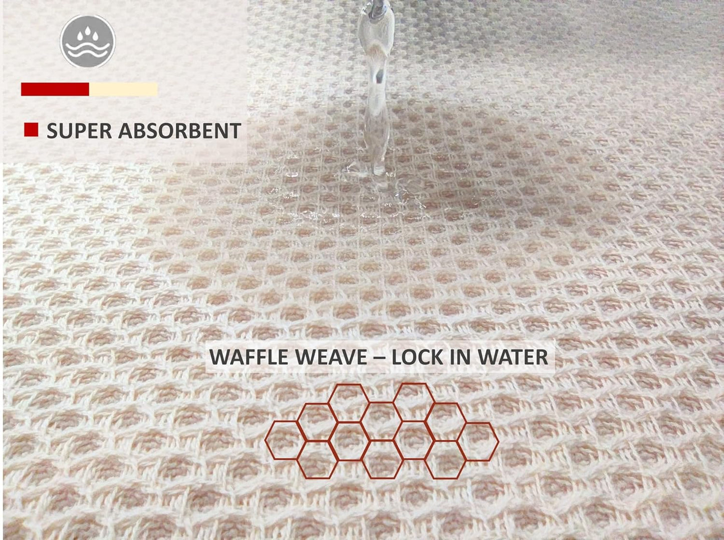 Kitchen Hand Towels 100% Cotton Waffle Weave Dish Towel for Cleaning Drying - Extra Absorbent and Soft - 13 x 28 inch (Beige-6 Pack)