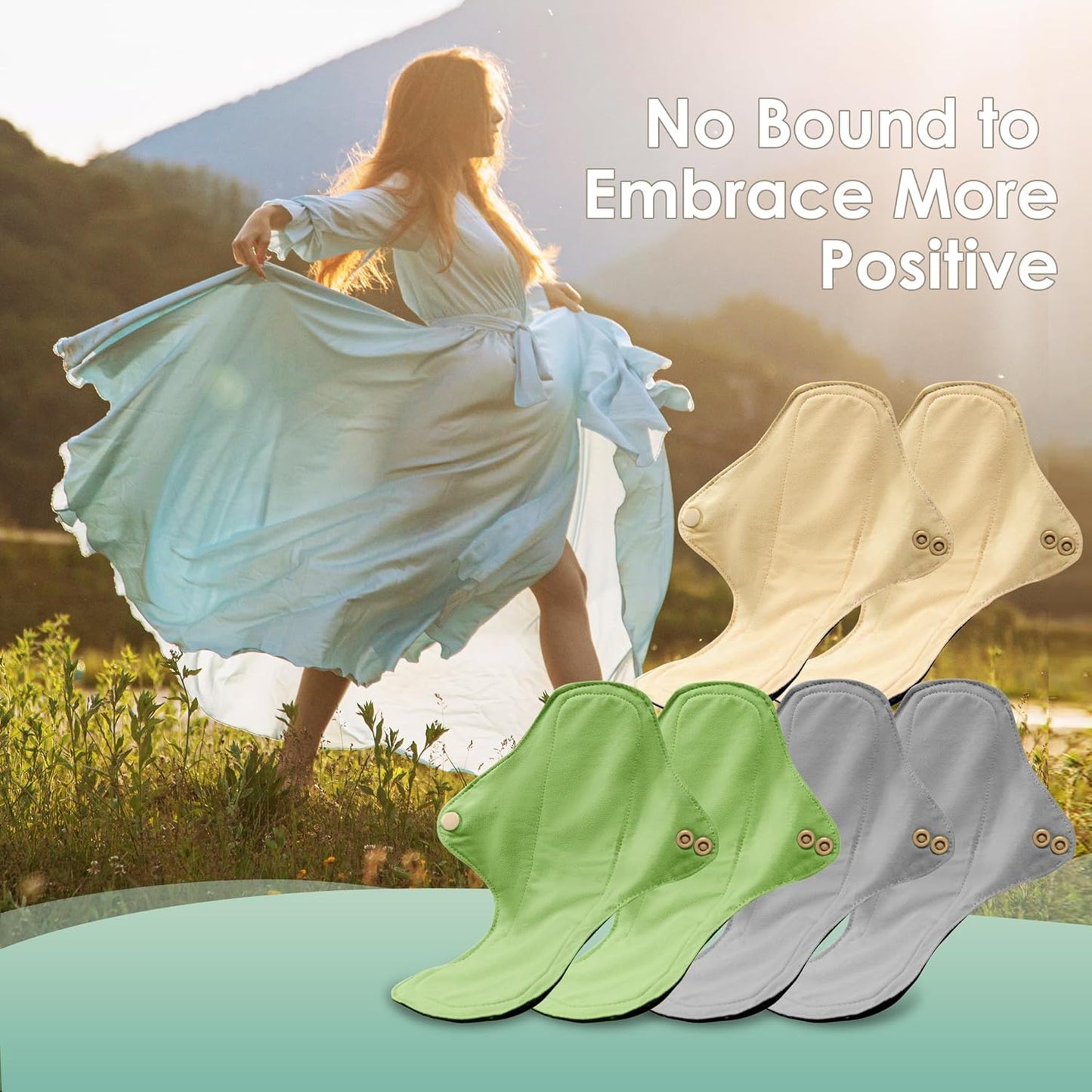 wegreeco 6 Pcs Reusable Menstrual Pads, Ultra Absorbent Cloth Pads for Heavy Flow, Sanitary for Teens, Women, Nonslip, Inner Mustard Yellow, Grey, Beige, Rose Gold Outer, S