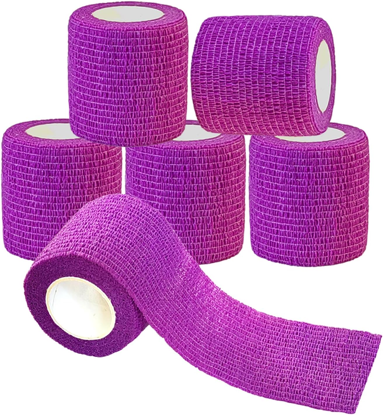 Hysiwen 6 Pack 2" x 5 Yards Self Adhesive Bandage Breathable Cohesive Wrap Self Adherent Vet Tape Self Stick Bandage Wrap for Sports, Athletic, Wrist, Ankle(Purple)