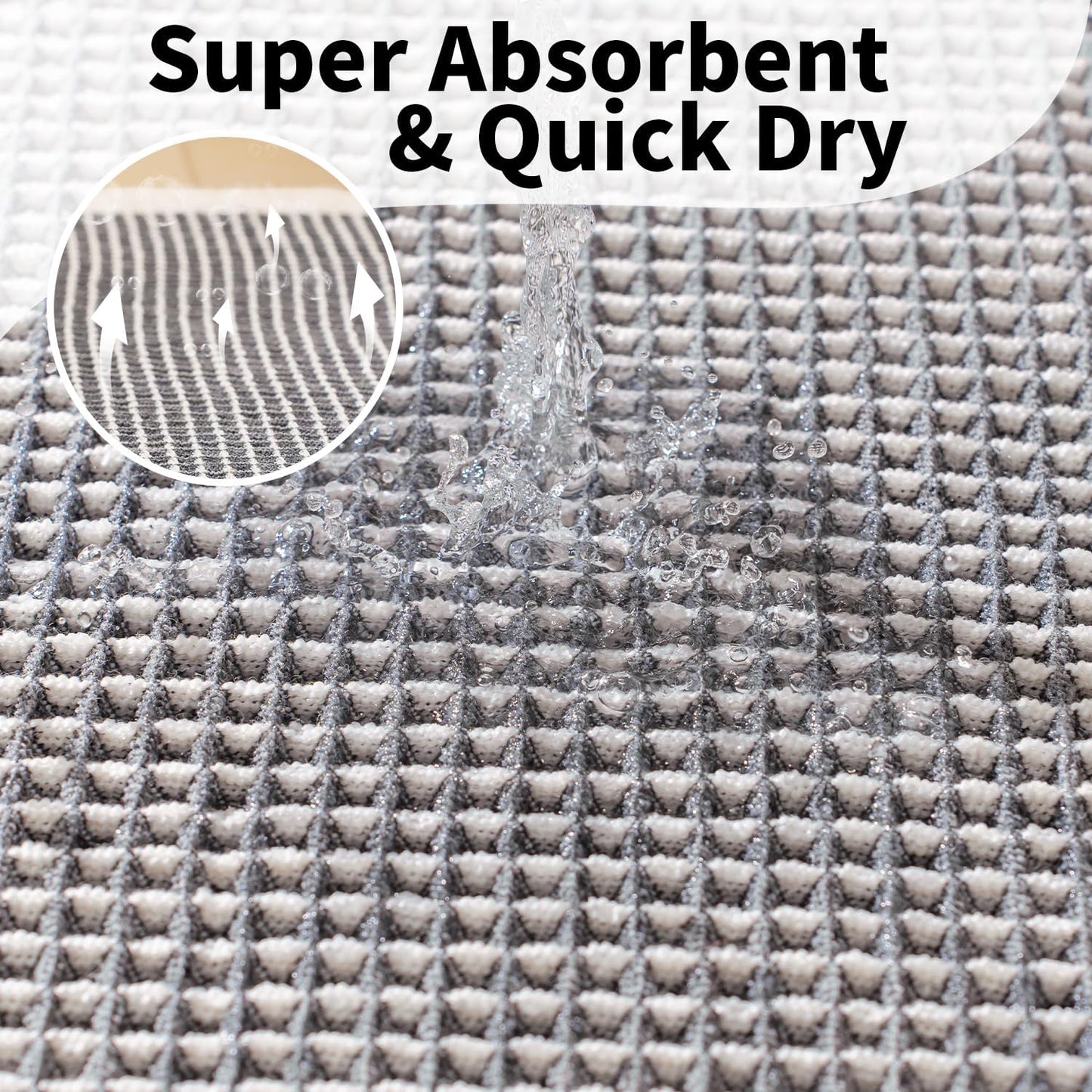 Waffle Bath Mat - Boho Bathroom Rugs Non Slip Washable, Super Absorbent & Quick Dry, Small Bath Mats Farmhouse Bathroom Decor, 18'' x 30'', Dark Grey and White