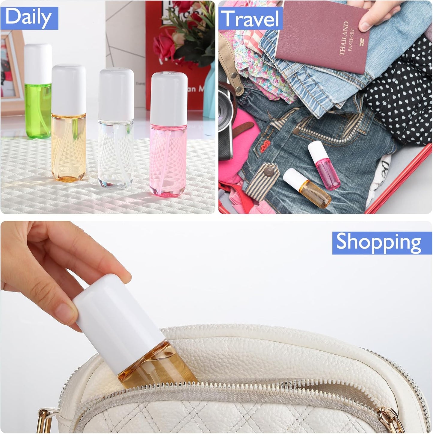 Travel Spray Bottles 1.35oz/40ml Fine Mist Empty Spray Bottles Mini Refillable Plastic Travel Bottle Set for Traveling and Outgoing
