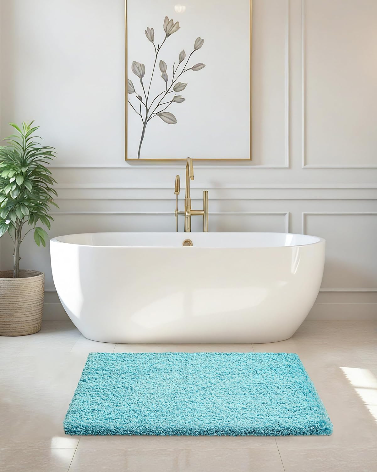 ILANGO Teal Bathroom Rugs 36" × 24" Non Slip & Super Absorbent Extra Thick Soft, Washable Bath Mat for Floor, Microfiber Plush Shaggy Bath Rug with Rubber for Bathtub Shower Room Sink