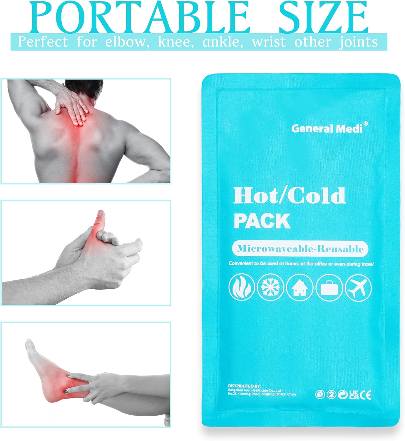 General Medi Hot & Cold Reusable Gel Pack Compress Wrap - Pack of 3 - Great for Migraine Relief, Sprains, Muscle Pain, Bruises, Injuries