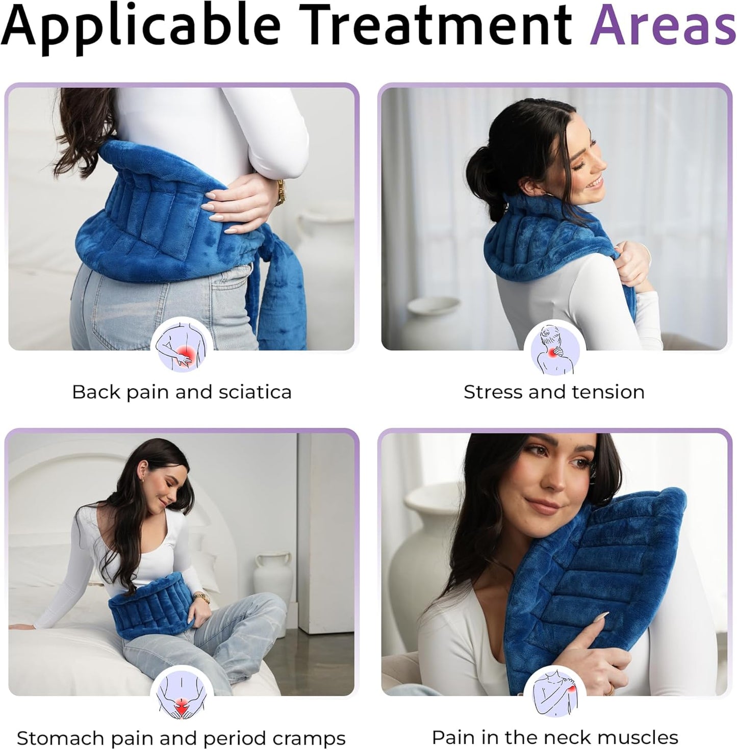 Microwavable Heating Pad for Back Pain Relief – Moist Heat Pack for Neck & Shoulders – Microwave Wheat Bag with Long Ties – Reusable Hot Cold Therapy Wrap for Cramps, Stress & Muscle Relaxation XL 71”