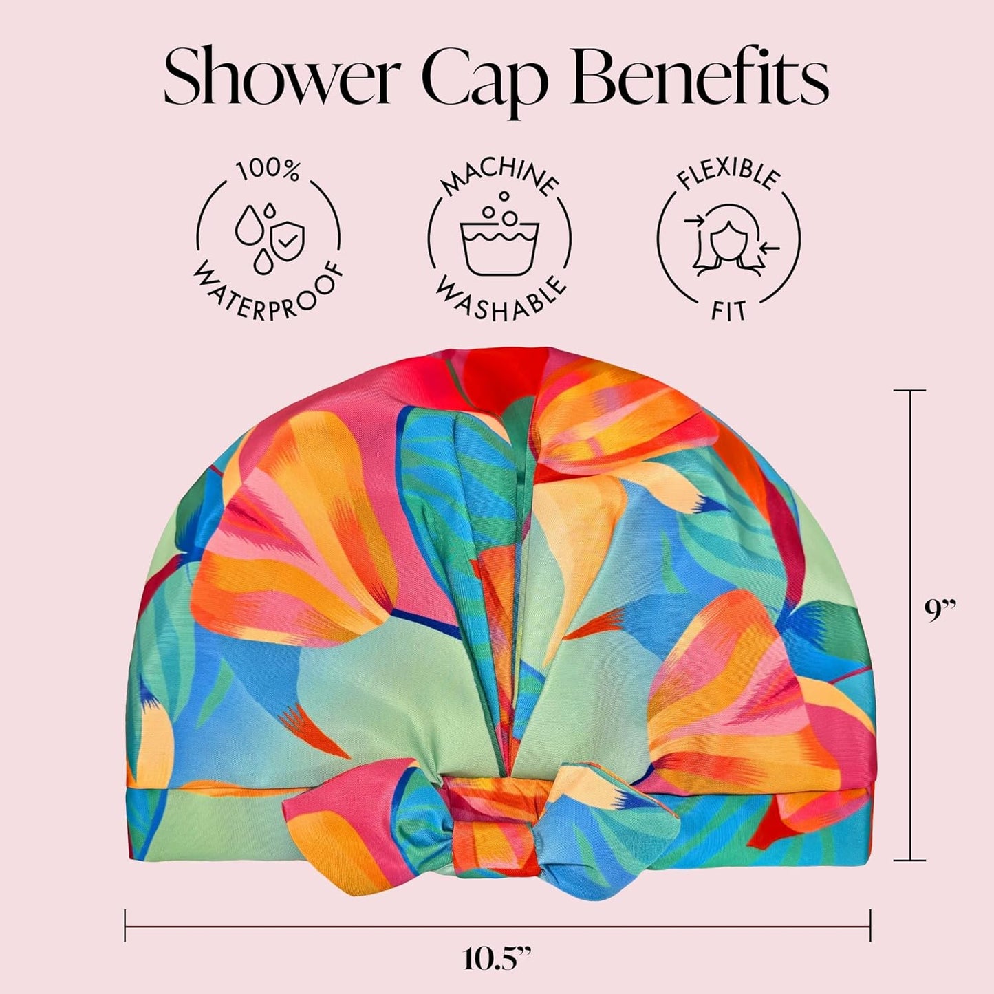 GRACE & COMPANY Luxury Shower Cap For Women - 100% Waterproof, Reusable, Washable & Breathable Shower Caps - Birds Of Paradise