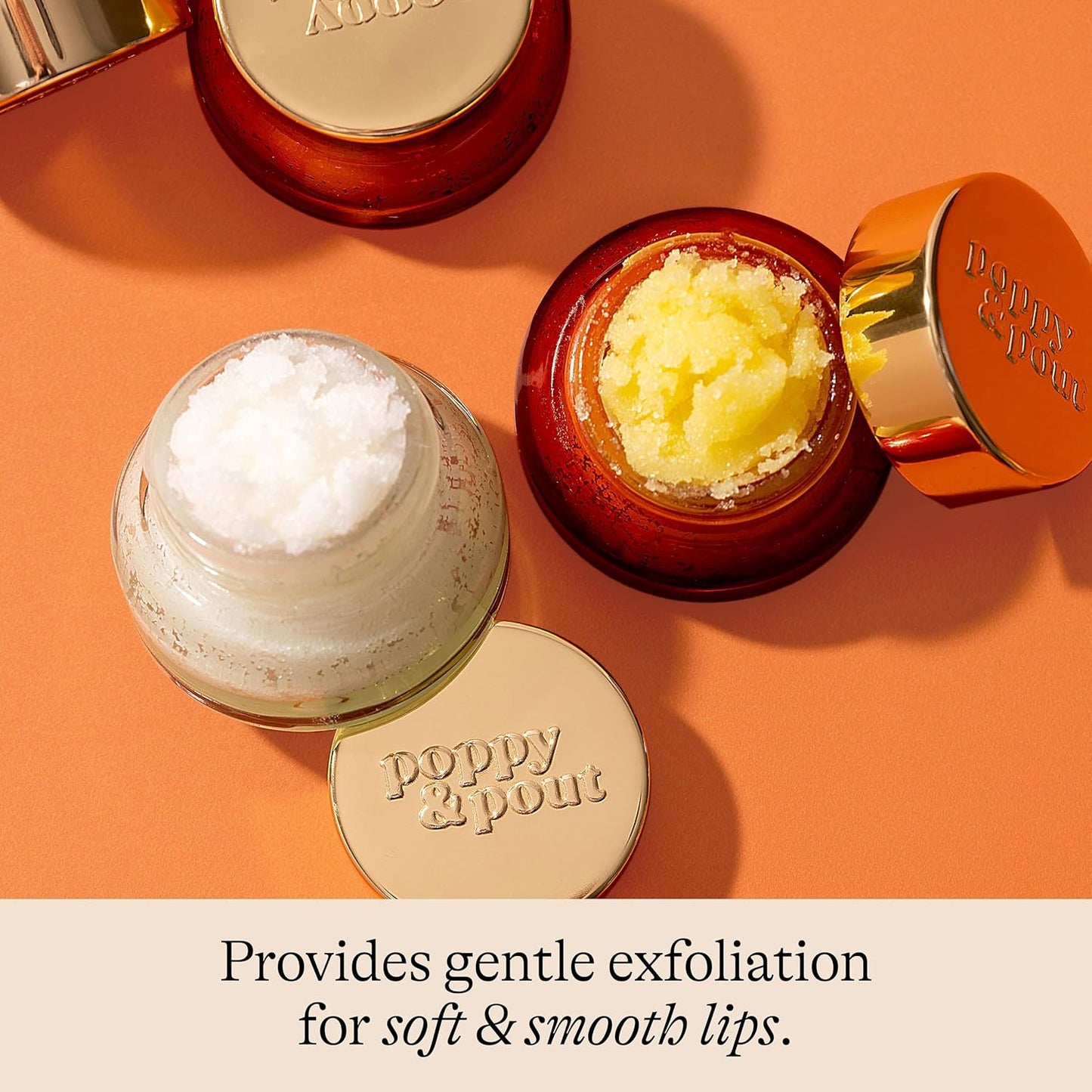 Poppy & Pout Natural Lip Scrub, Moisturizing Sugar Scrub for Dry Lips, Lip Scrubber Exfoliator with Essential Oils Smooths and Hydrates Lips, In Recyclable Glass Jars, Cruelty Free - Blood Orange Mint
