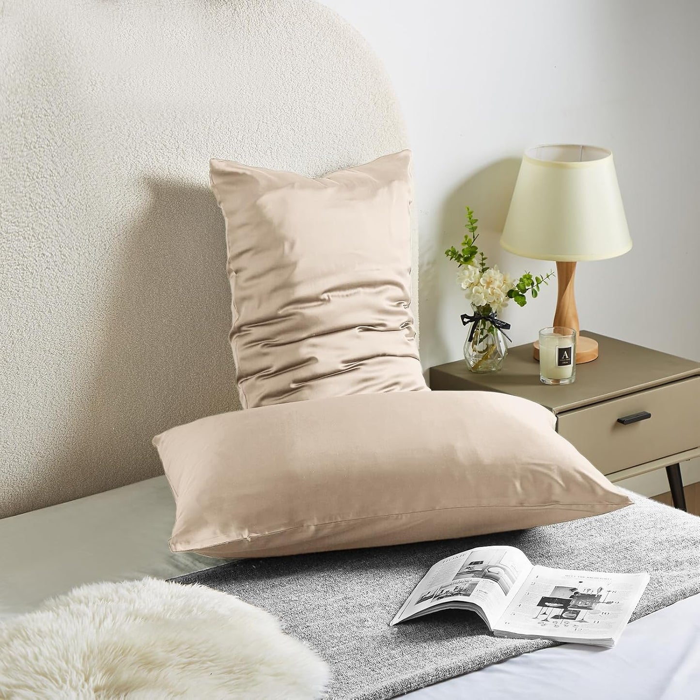 Silk Pillow Cases Mulberry Silk Pillow Cases Both Sided Natural Silk Pillowcase with Zipper Beauty Sleep Silk Pillow Cases 1Pc (Standard, Champagne)