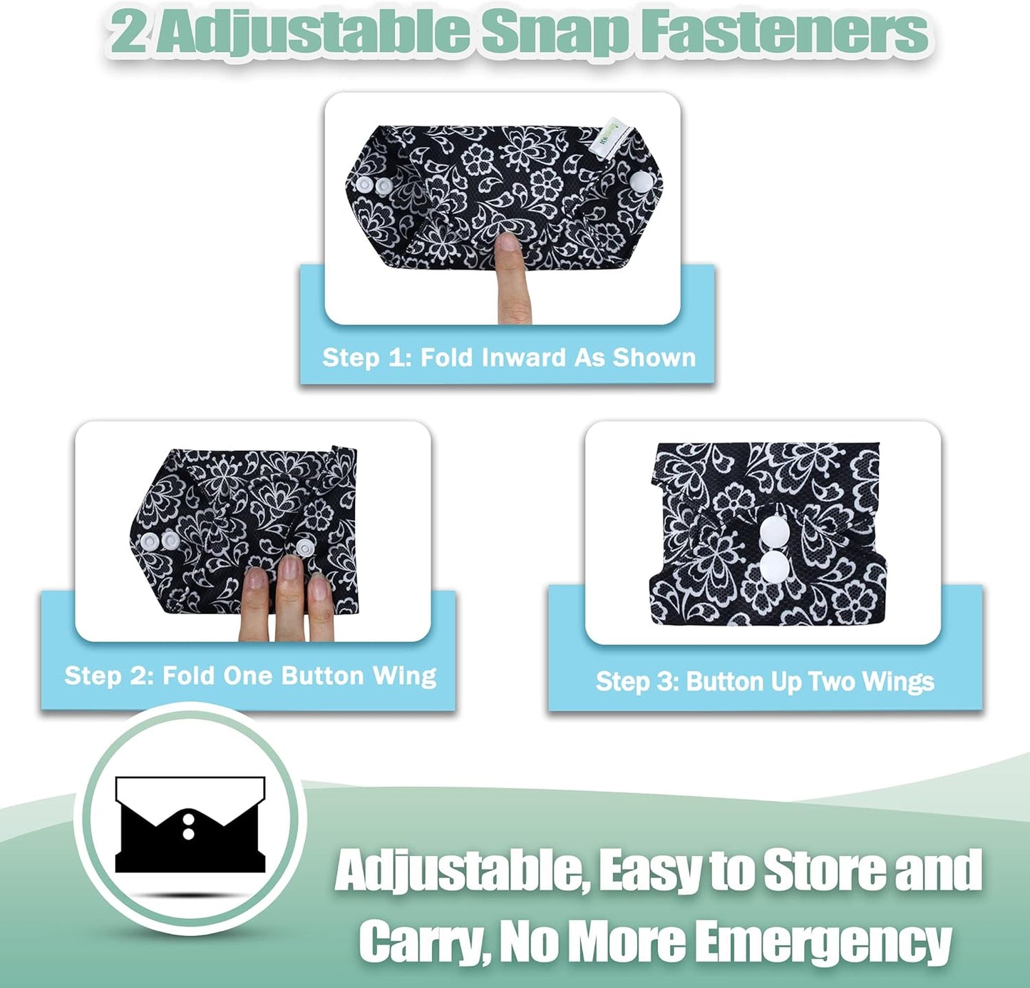 Wegreeco Reusable Menstrual Pads - Soft Cloth Sanitary Pads | Panty Liners - 6 Pack with 1 Cloth Wet Bag (Black, Grey Lace, X-Large)