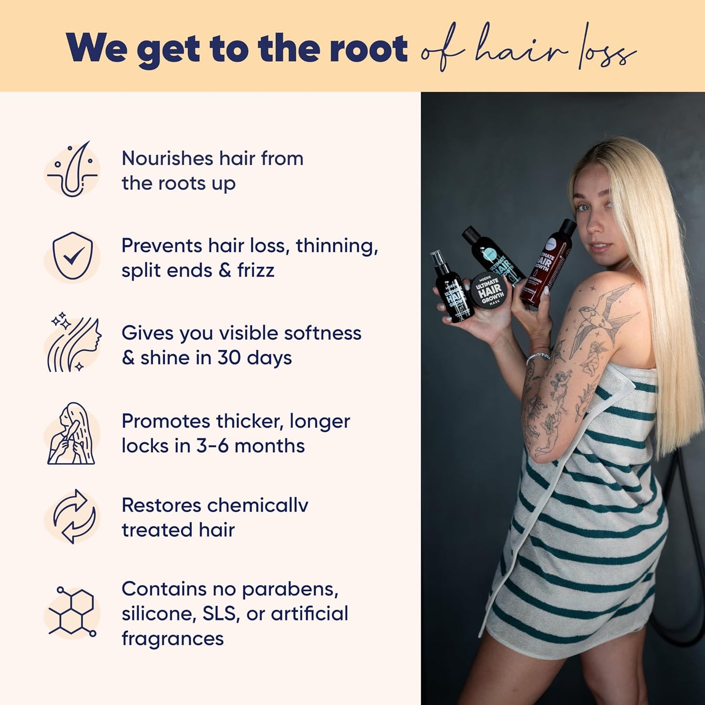 Moerie Shampoo and Conditioner Plus Hair Mask and Hair Spray Mega Pack – The Ultimate Hair Care Set – For Longer, Thicker, Fuller Hair - Volumizing Hair Products – Paraben & Silicone Free - 8 items