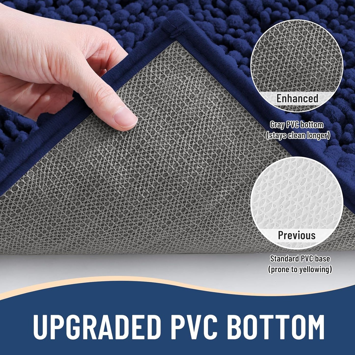 Arotive Luxury Chenille Bathroom Rug Mat, Extra Soft Thick Absorbent Shaggy Bath Rugs, Non-Slip Machine Wash Dry, Plush Bath Mats for Bathroom, Shower and Tub, 47x32, Navy