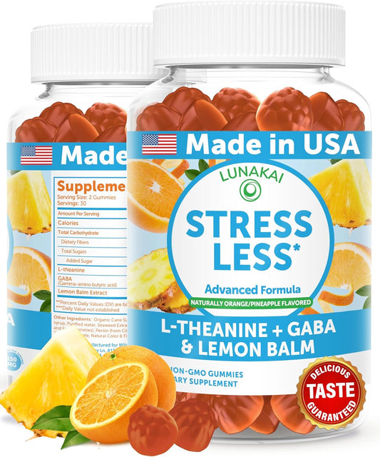 Lunakai USA Made Calm & Stress Relief Gummies – Delicious GABA + L-Theanine Calming Supplement for Adults & Kids – Natural Stress Support, 60ct