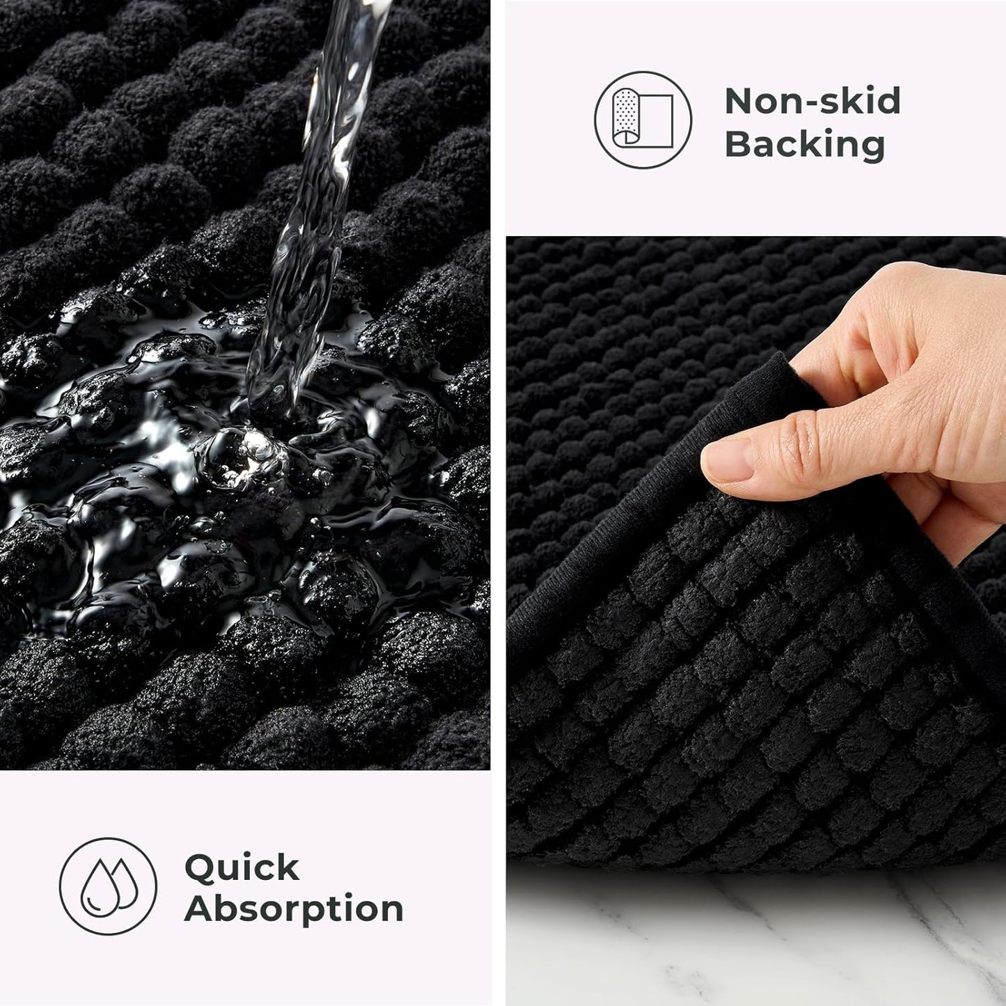 FRESHMINT Thick Chunky Chenille Bathroom Rugs 20"x32", Non Slip Bath Mat for Bathroom Floor, Large Soft Bathroom Decor Accessories, Cute Shower Mat Water Absorbent, Washable, Black