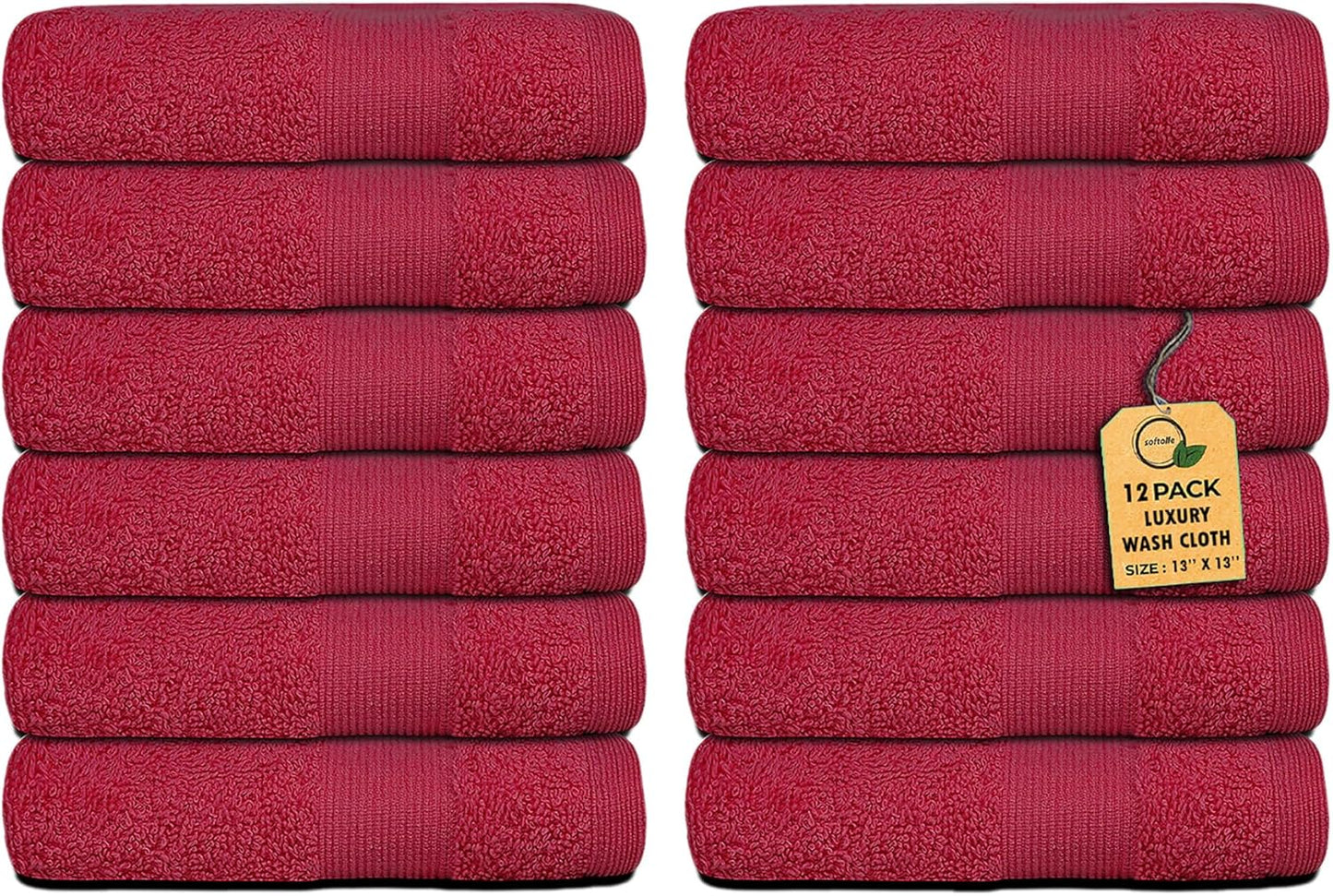 Premium Wash Cloths Pack of 12 (13" x 13") 100% Ring Spun Cotton | Luxury Washcloths | Ultra Soft Face Towels | Highly Absorbent Wash Cloths for face (Burgundy)
