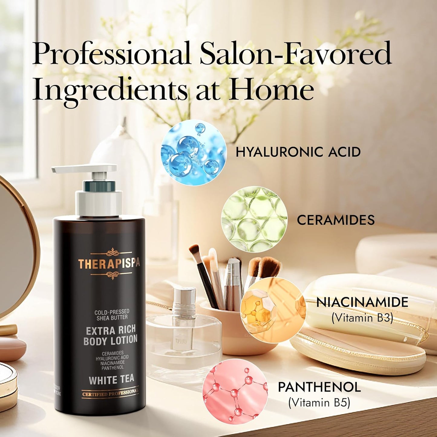 THERAPISPA Scented Body Lotion for Women – Deep Hydration & Nourishing Moisturizer with Shea Butter, Ceramides & Panthenol to Soften & Strengthen Extremely Dry Skin (Acacia, 17.0 fl oz)