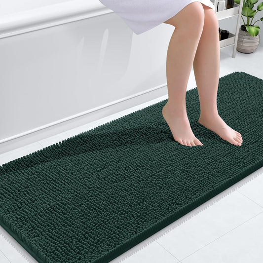 OLANLY Bathroom Rugs 59x24, Extra Soft Absorbent Chenille Bath Rugs, Rubber Backing Quick Dry, Machine Washable Bath Mats for Bathroom Floor, Tub and Shower, Home Decor Accessories, Blackish Green