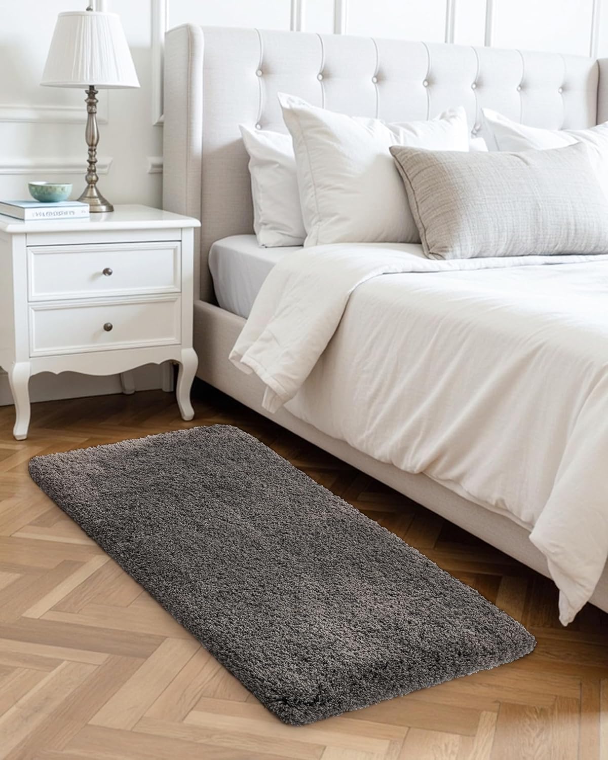 ILANGO Dark Gray Bathroom Rugs 48" × 24" Non Slip & Super Absorbent Extra Thick Soft, Washable Bath Mat for Floor, Microfiber Plush Shaggy Bath Rug with Rubber for Bathtub Shower Room Sink