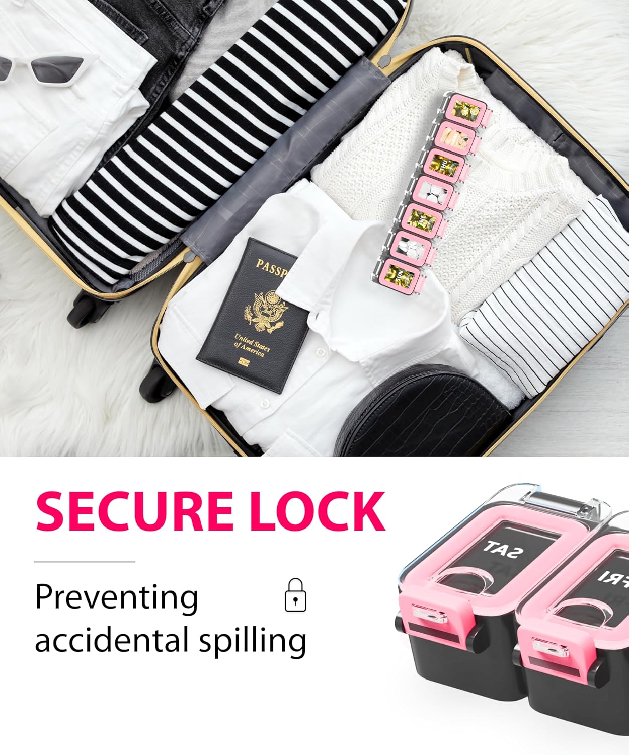 Weekly Pill Organizer 1 time a Day – Pill Box 7 Day with Enhanced Waterproof Seal, Large compartments Hold Big Vitamins & Supplements, Upgraded Locking lids, for Home & Travel use, Durable Hard case