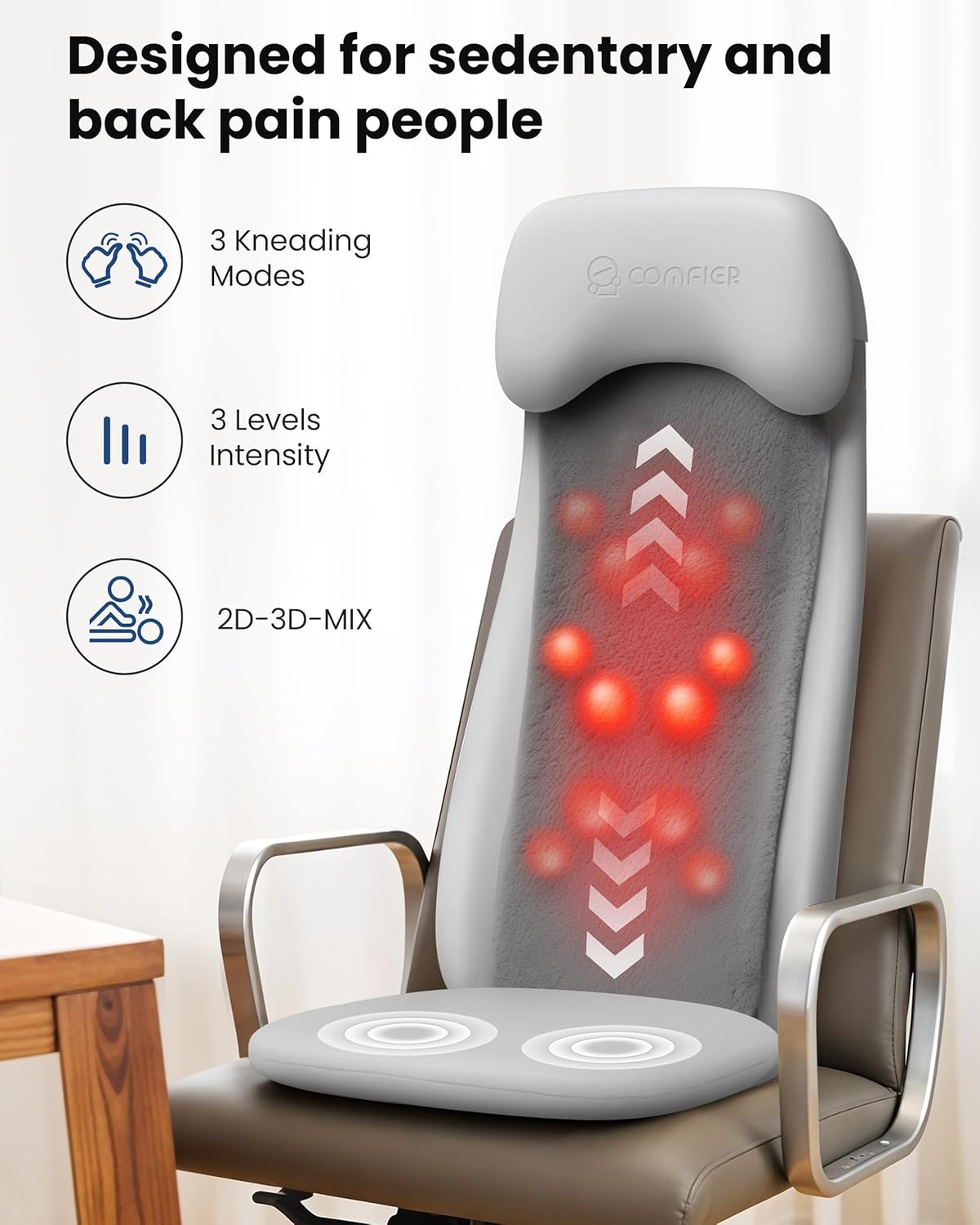 COMFIER Shiatsu Back Massager with Heat, Deep Tissue Kneading Chair Massager with Vibration, 2D/3D Shiatu Massage Seat Cushion, Full Back Massage Chair Pad, Gifts for Him Her