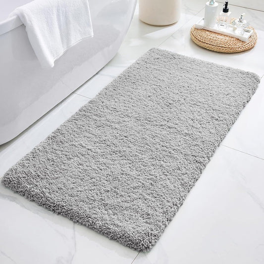 ILANGO Grey Bathroom Rugs 48" × 24" Non Slip & Super Absorbent Extra Thick Soft, Washable Bath Mat for Floor, Microfiber Plush Shaggy Bath Rug with Rubber for Bathtub Shower Room Sink